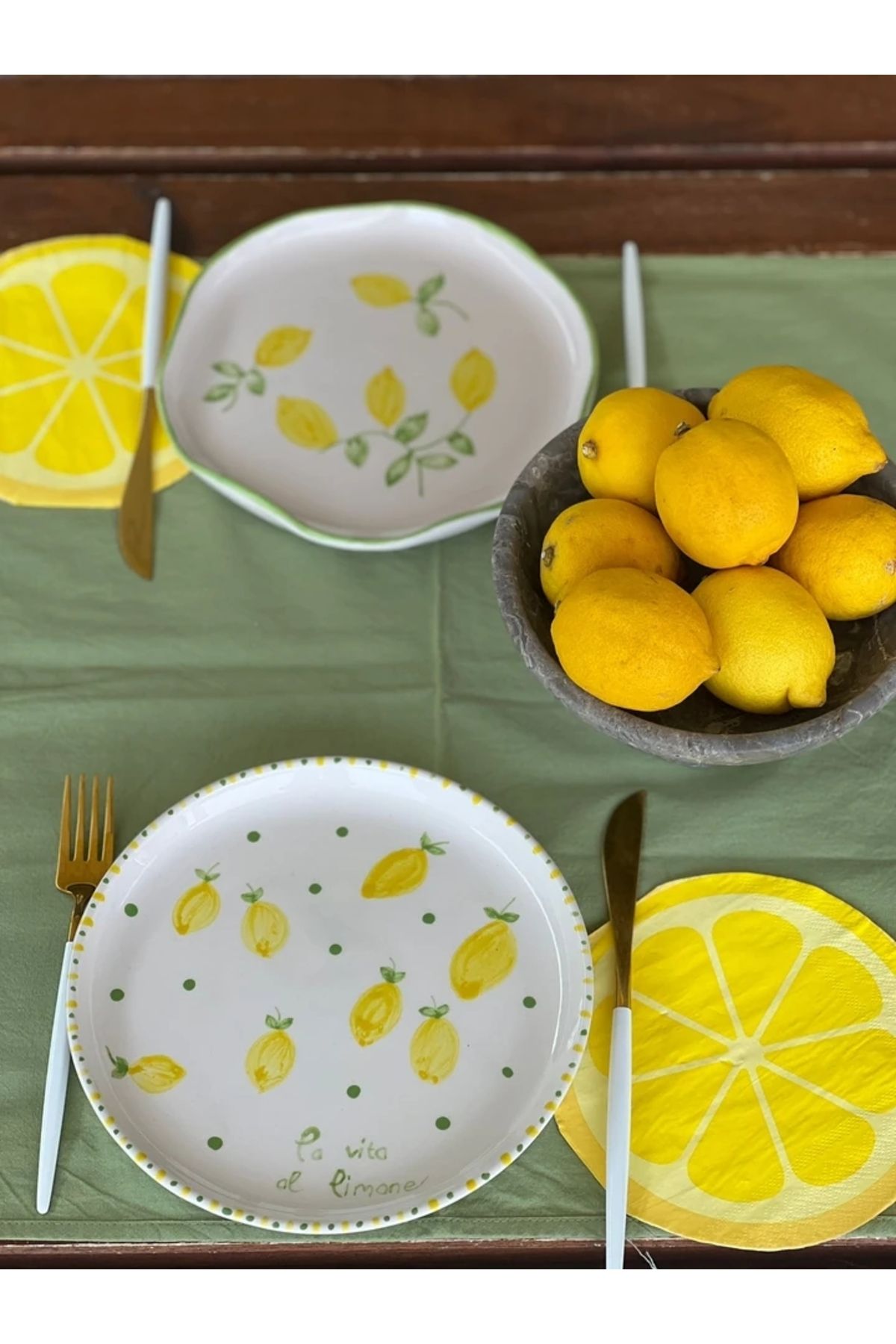 MeGgDecor 2 Adet El Yapımı Limon1 Temalı Sunum Tabağı
