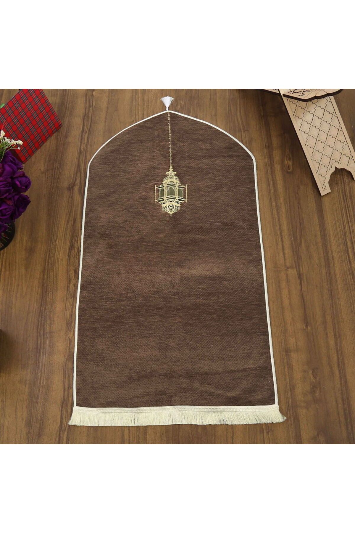 İkranur Mahya Lüks Astarlı Biyeli Şönil Seccade Kahverengi (66X125) 565 gr