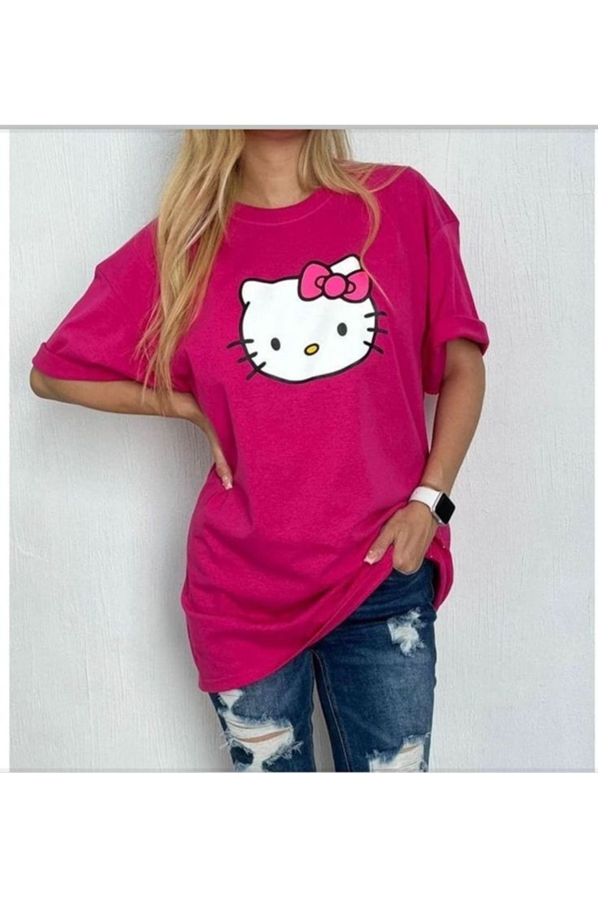 JANSO GROUP - KADIN KISA KOLLU TSHIRT BASKILI PAMUKLU OVERSİZE