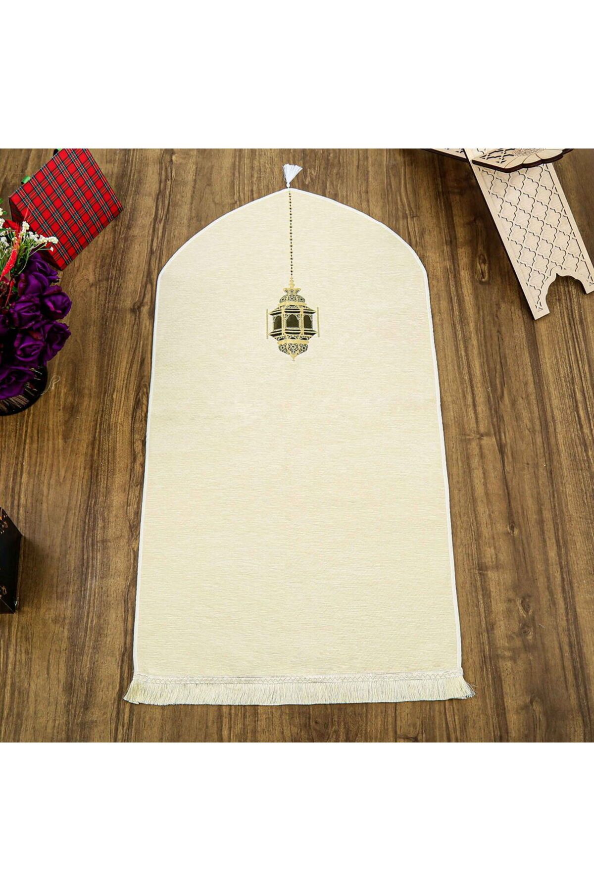 İkranur Mahya Lüks Astarlı Biyeli Şönil Seccade Krem (66X125cm) 565 gr