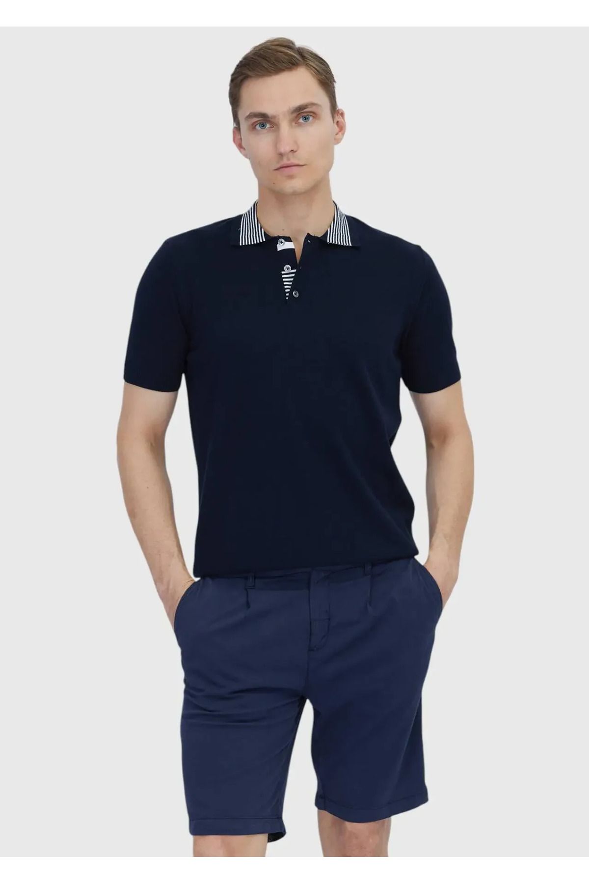 Ramsey Lacivert Düz Polo Yaka %100 Pamuk T-Shirt