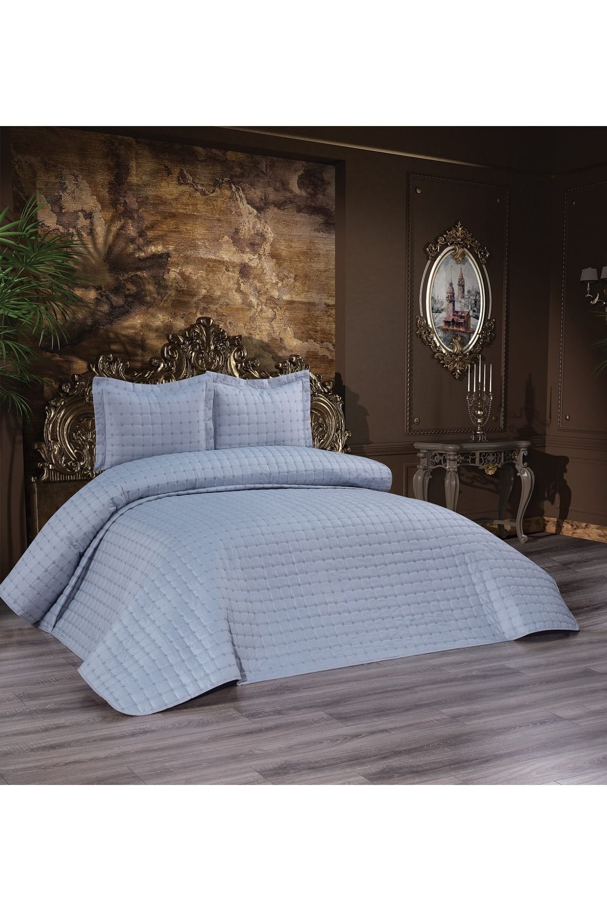 d'niss home touch of nature in your home Yıldız Kapitoneli 3 Parça Çift Kişilik Yatak Örtüsü