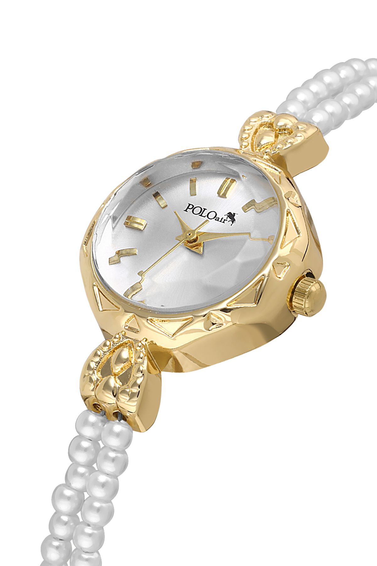 Polo Air İki Inci Taşlı Görünümlü Kordon Kadın Kol Saati Beyaz Gold Renk Pl-1531b1x