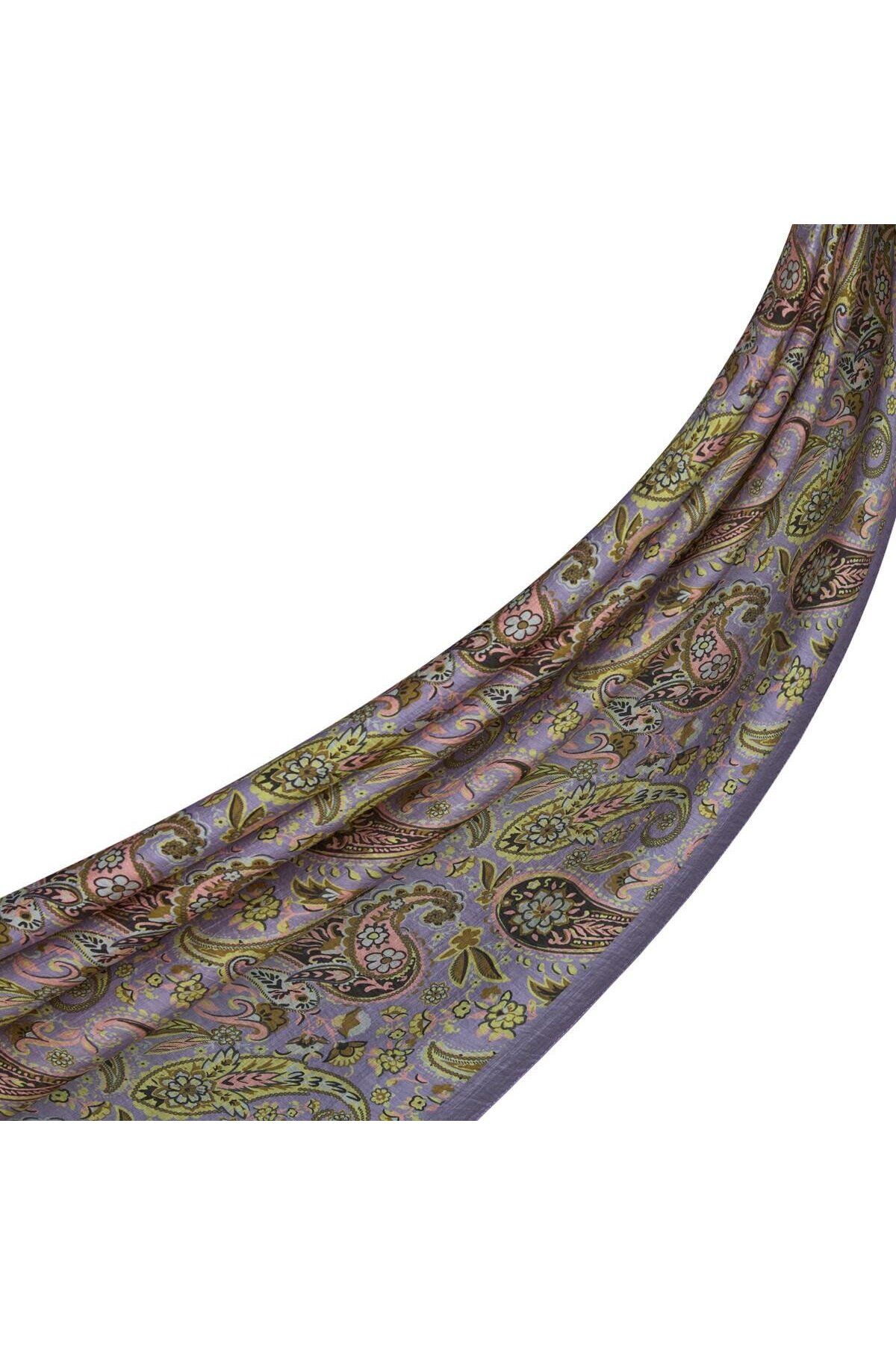 ipekevi İpekevi Mezopotamya Desenli Tenselsoft Şal 02889-Lila Sarı
