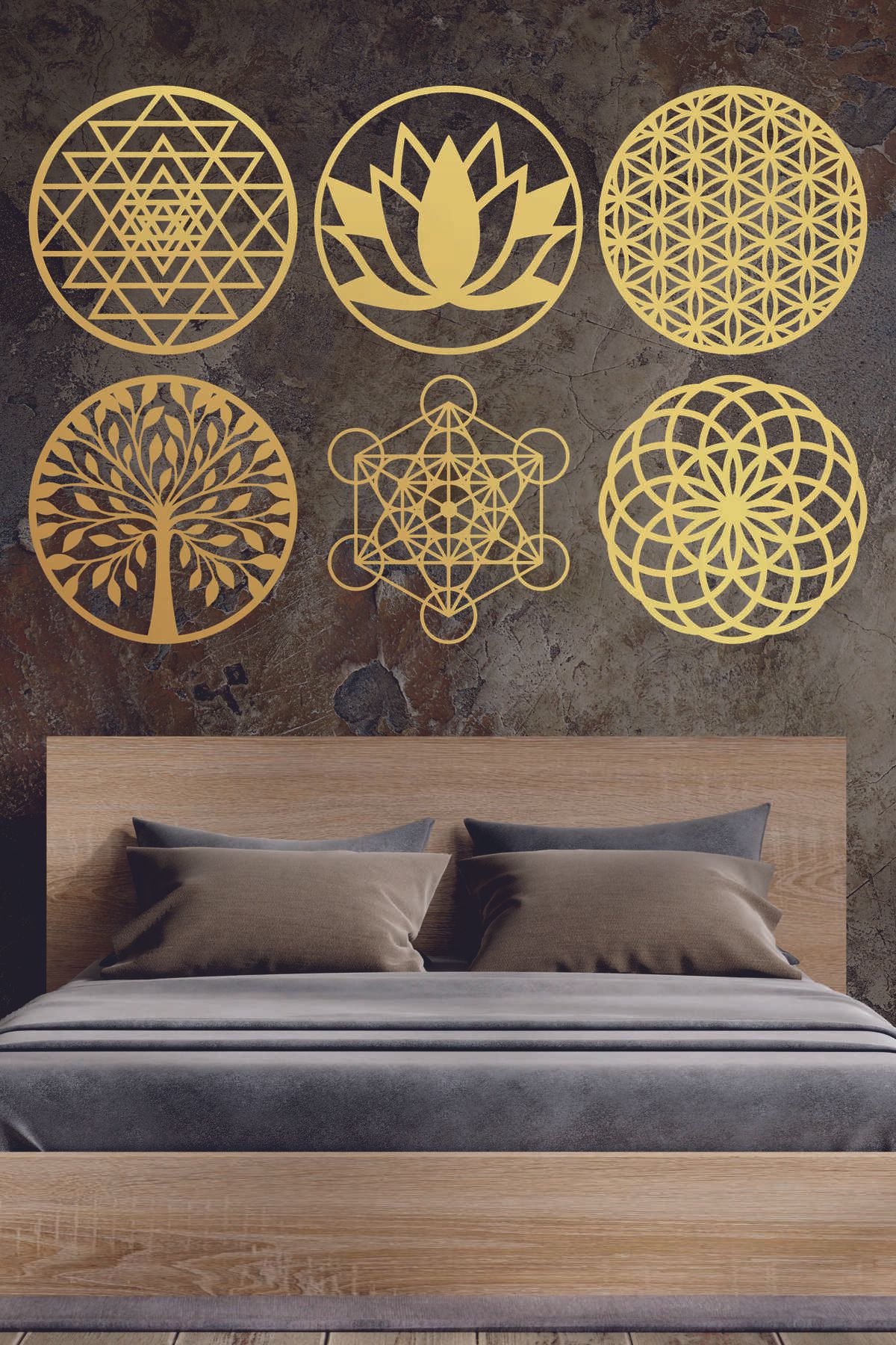 UNT Mandala Duvar Dekoru Seti 6’lı – Bohem Spiritüel MDF Tablo – Geometrik Lazer Kesim