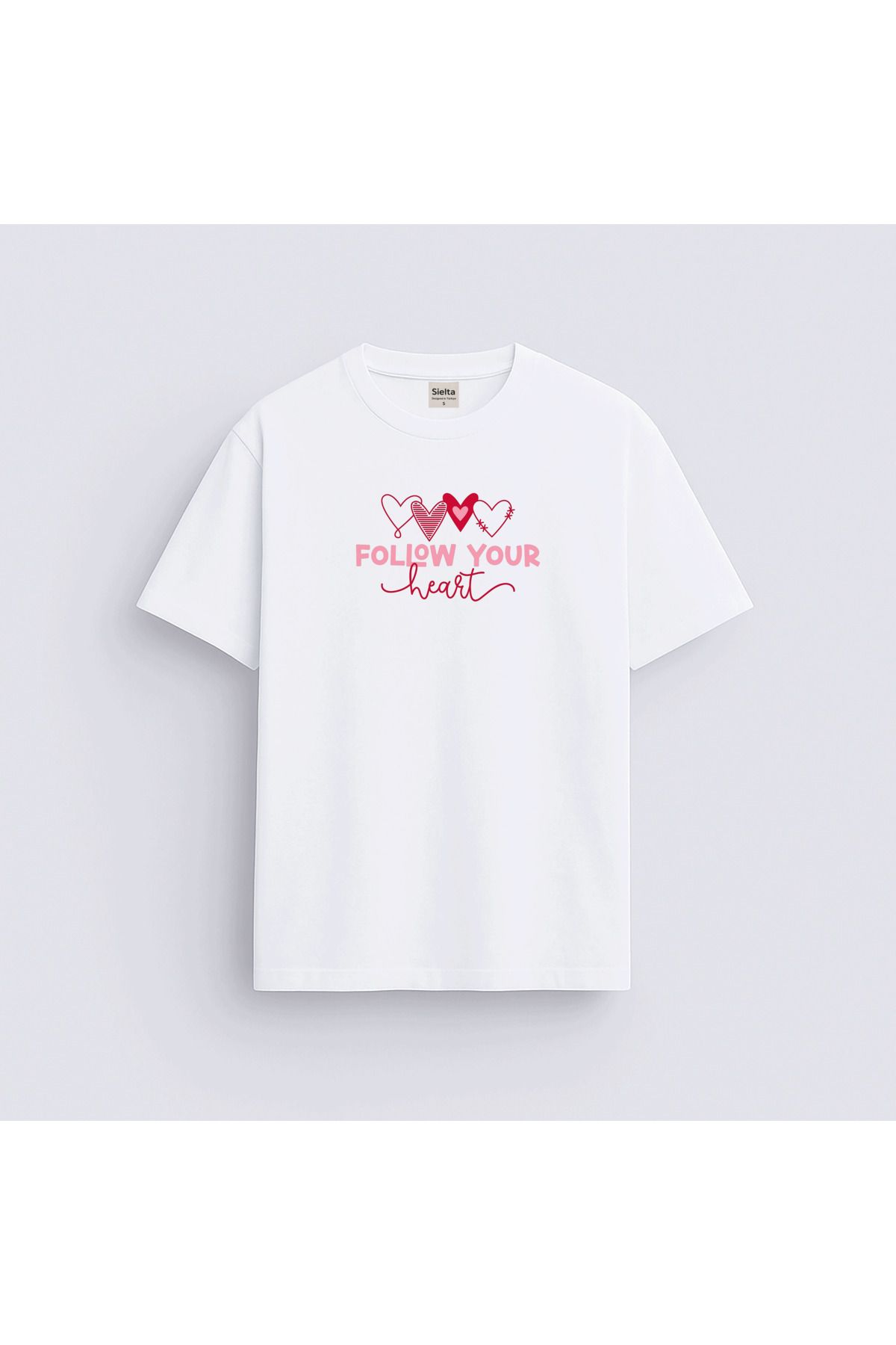 sielta Follow Your Heart Baskılı Unisex Kadın Erkek Bisiklet Yaka T-shirt Tişört
