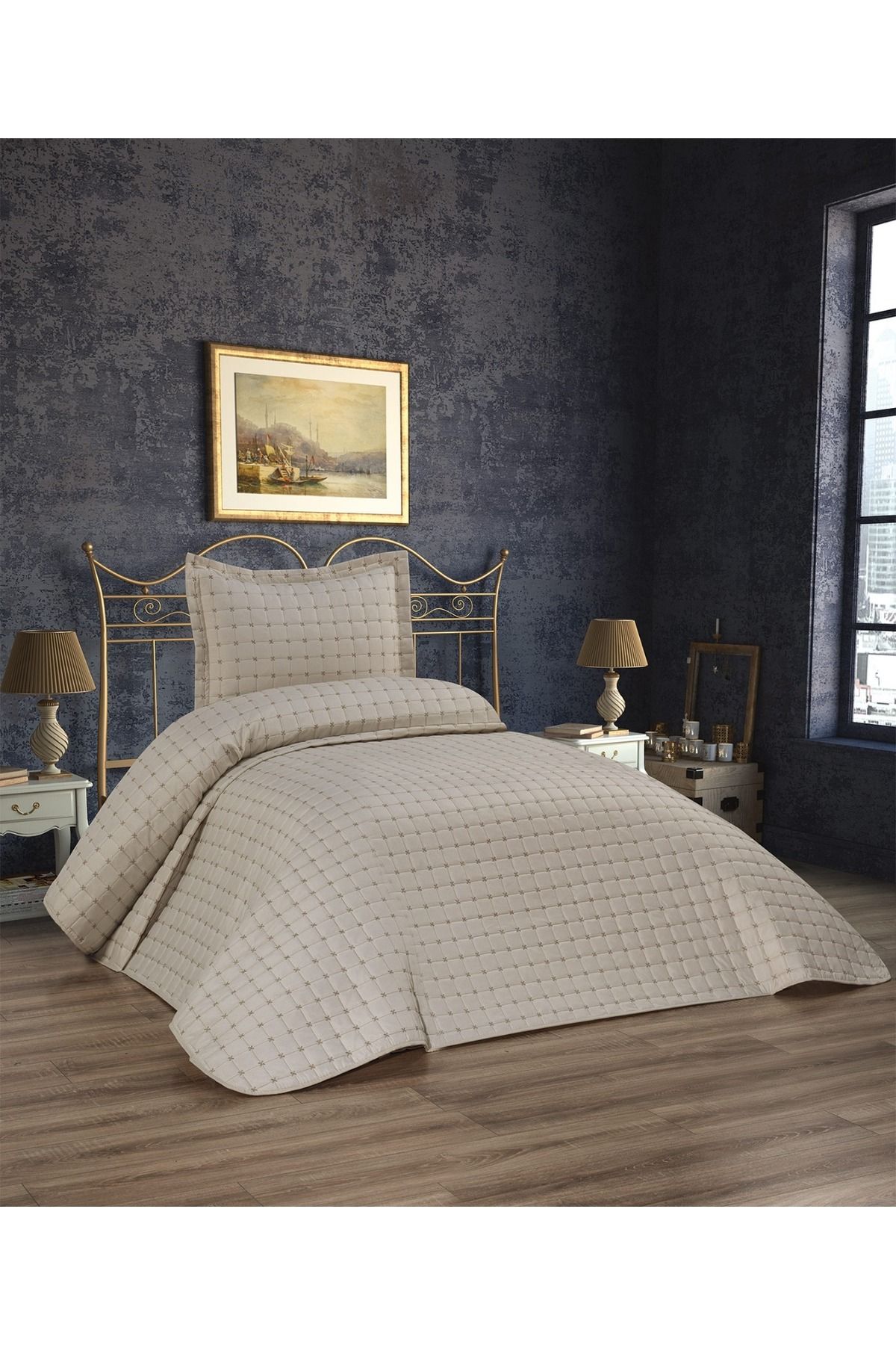 d'niss home touch of nature in your home Yıldız Kapitoneli 2 Parça Tek Kişilik Yatak Örtüsü