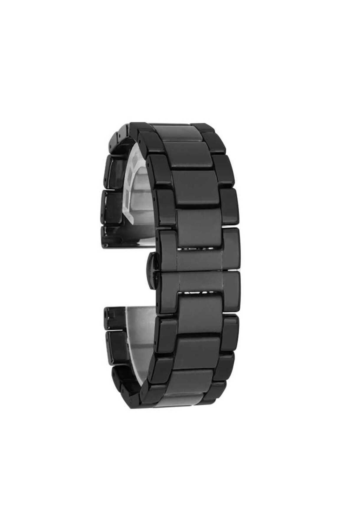 YTSGLOBAL Galaxy Watch 42mm (20mm) Mat Seramik Metal YTSG Kordon-Parlak Siyah