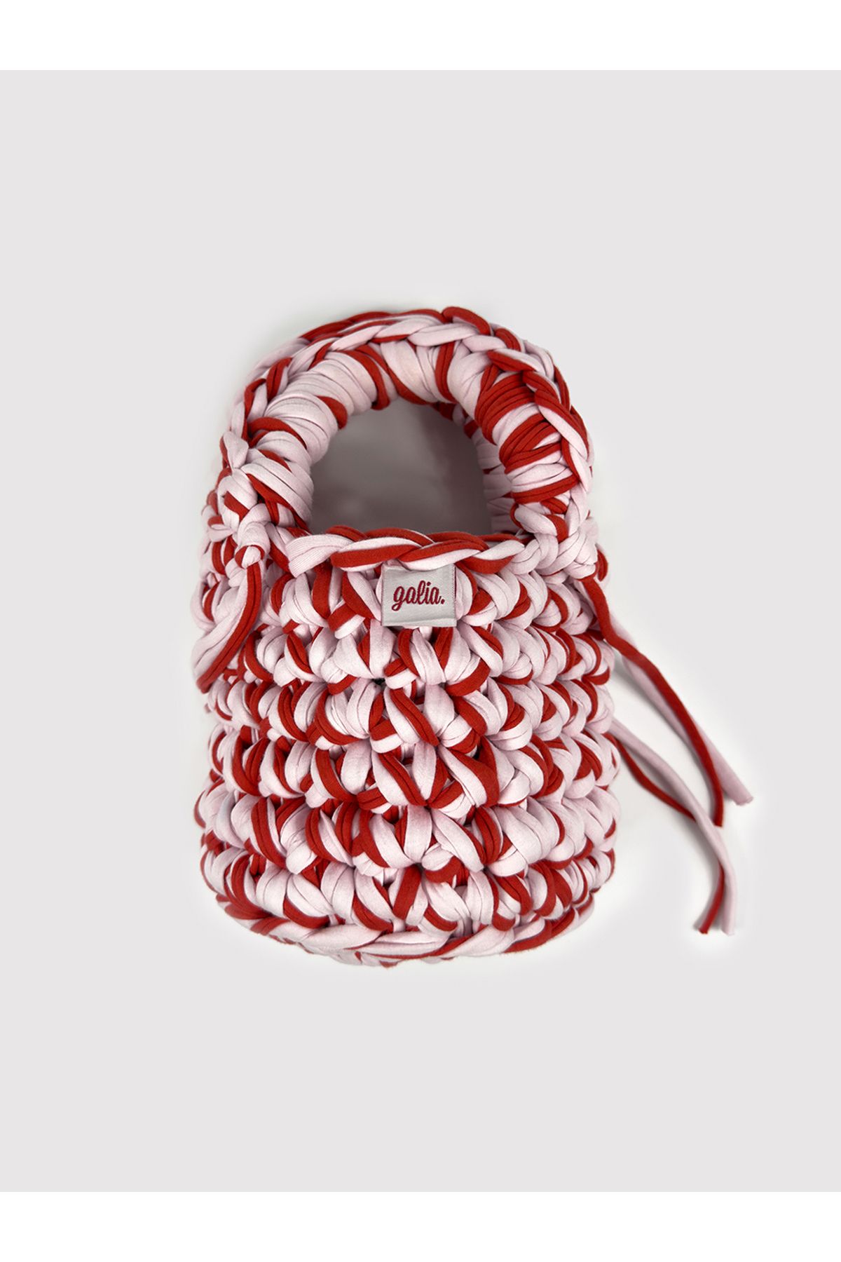 Galia Tasarım Candy Swirl Bucket – El Örgüsü Mini Çanta (Kırmızı & Pembe)