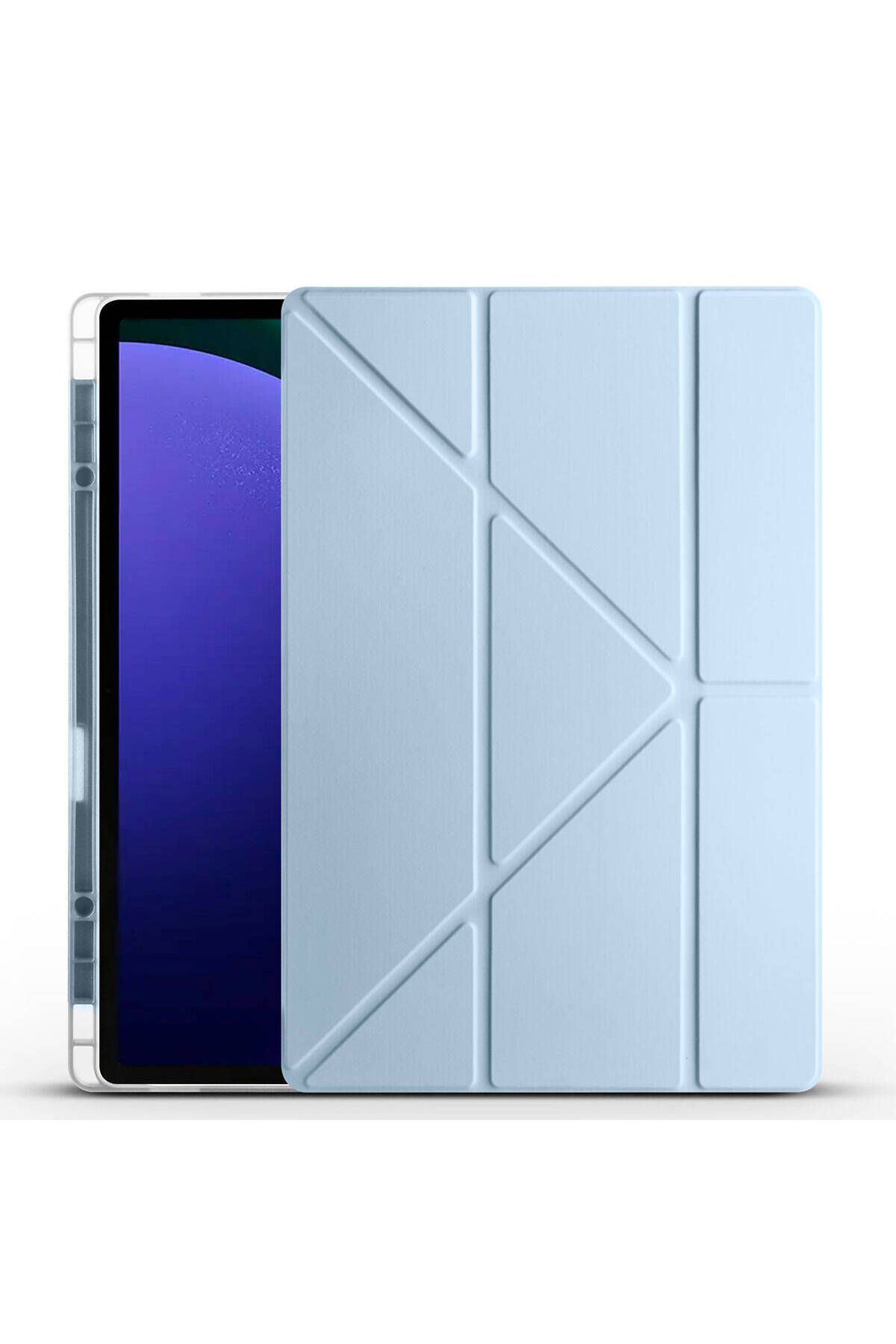 YTSGLOBAL Galaxy Tab S10 Ultra Kılıf YTSG Tri Folding Kalem Bölmeli Standlı Kılıf - Mavi