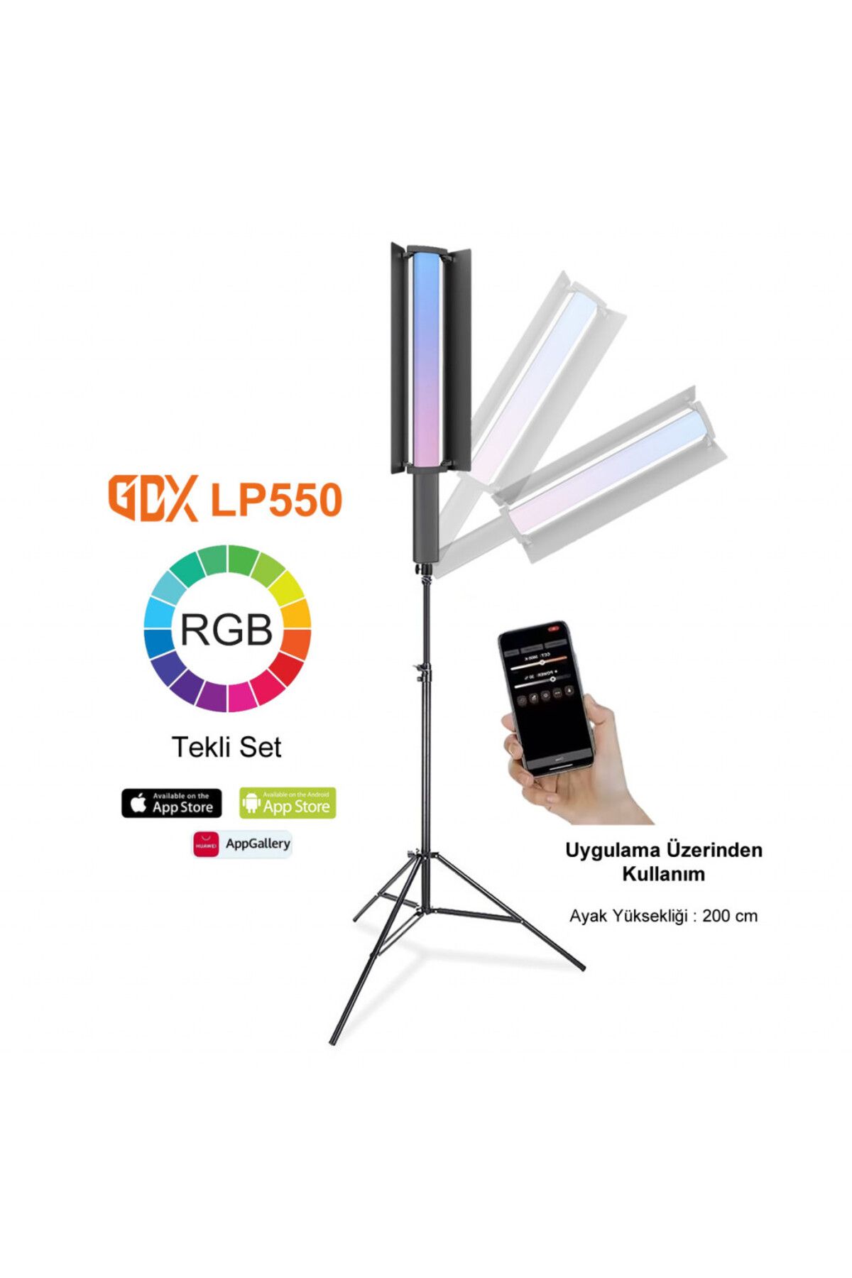 Gdx LP550 RGB Fotoğrafçılık ve Video için Renkli Işık Çubuğu Tekli Set