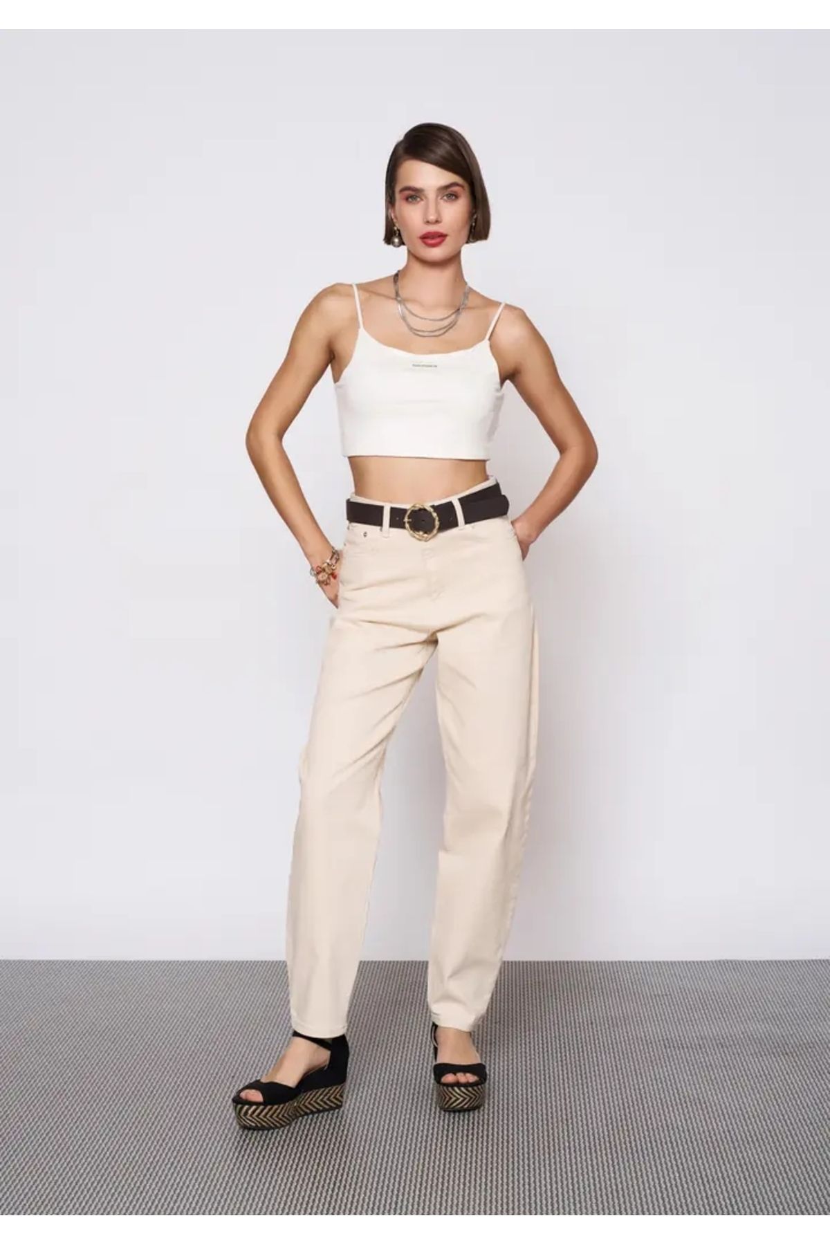 EUROFASHION Bej Lena Denim Pantolon