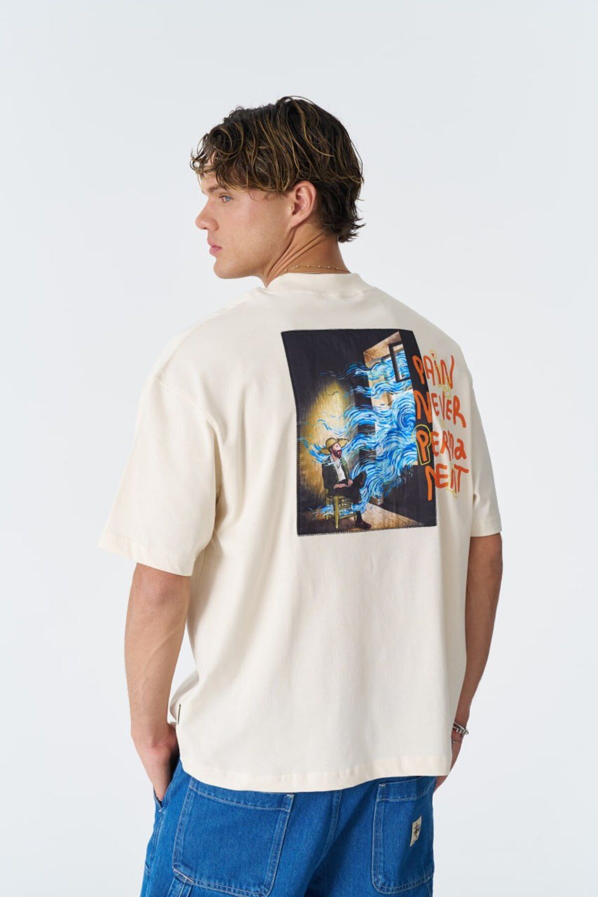 fame-stoned Pain Never Permanent Yazılı, Baskılı, Nakışlı %100 Pamuk Oversize T-shirt