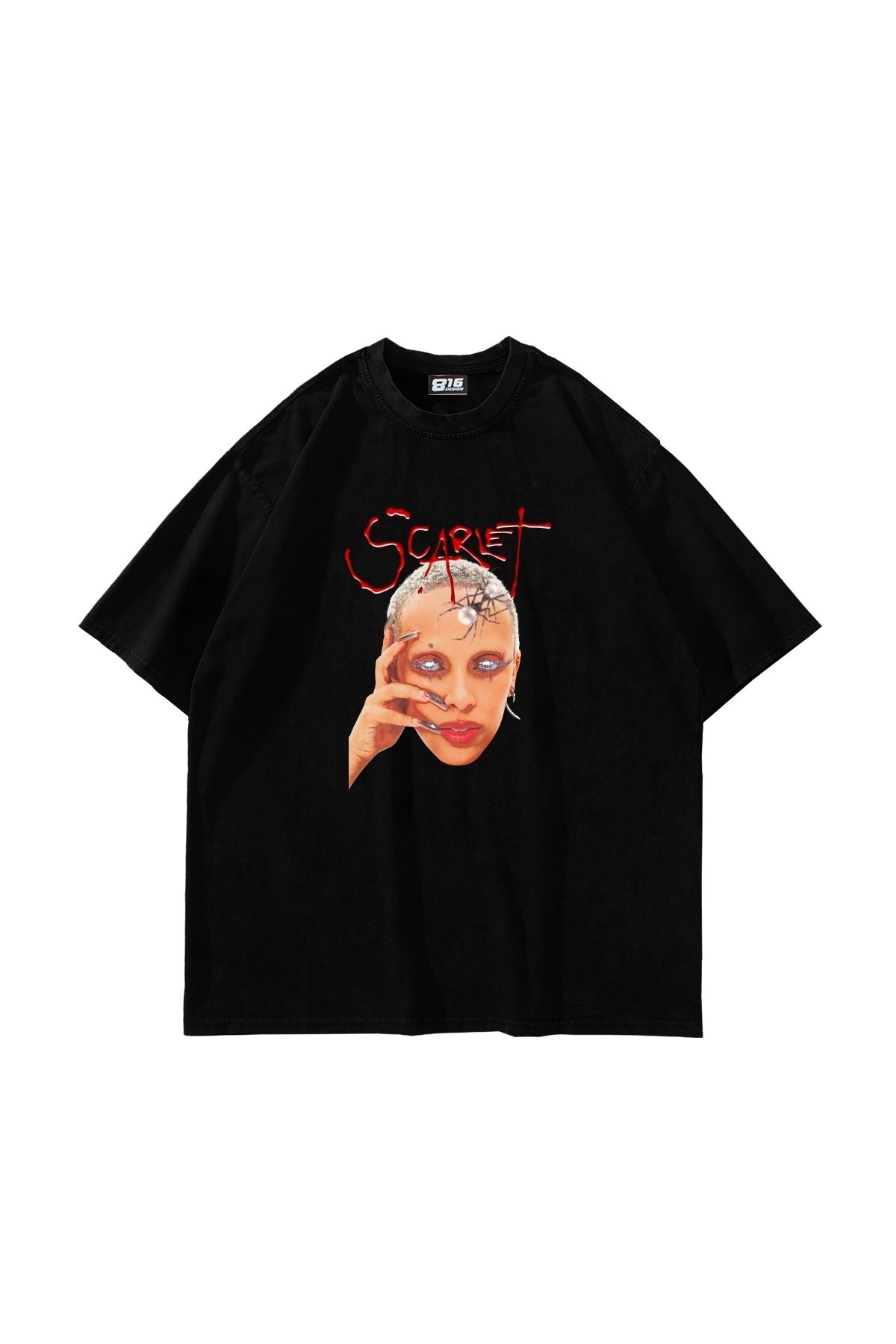 Sekizbiraltı Scarlet Doja Cat Baskılı Oversize Unisex Siyah Tshirt