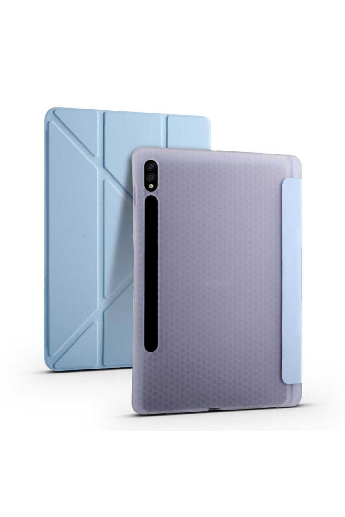 YTSGLOBAL Galaxy Tab S7 T870 Kılıf Uyumlu YTSG Tri Folding Kalem Bölmeli Standlı Kılıf-Mavi