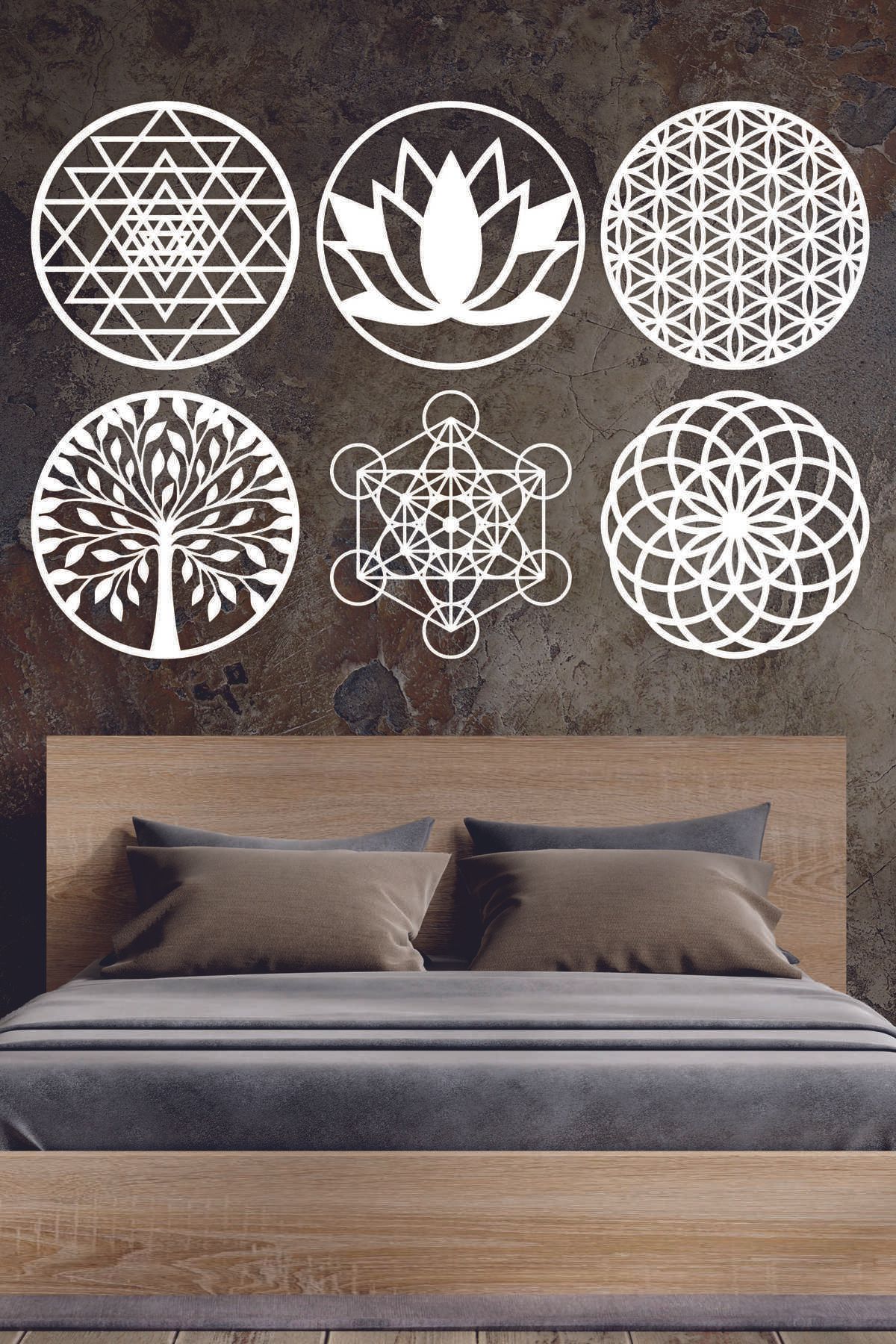 UNT Mandala Duvar Dekoru Seti 6’lı – Bohem Spiritüel MDF Tablo – Geometrik Lazer Kesim