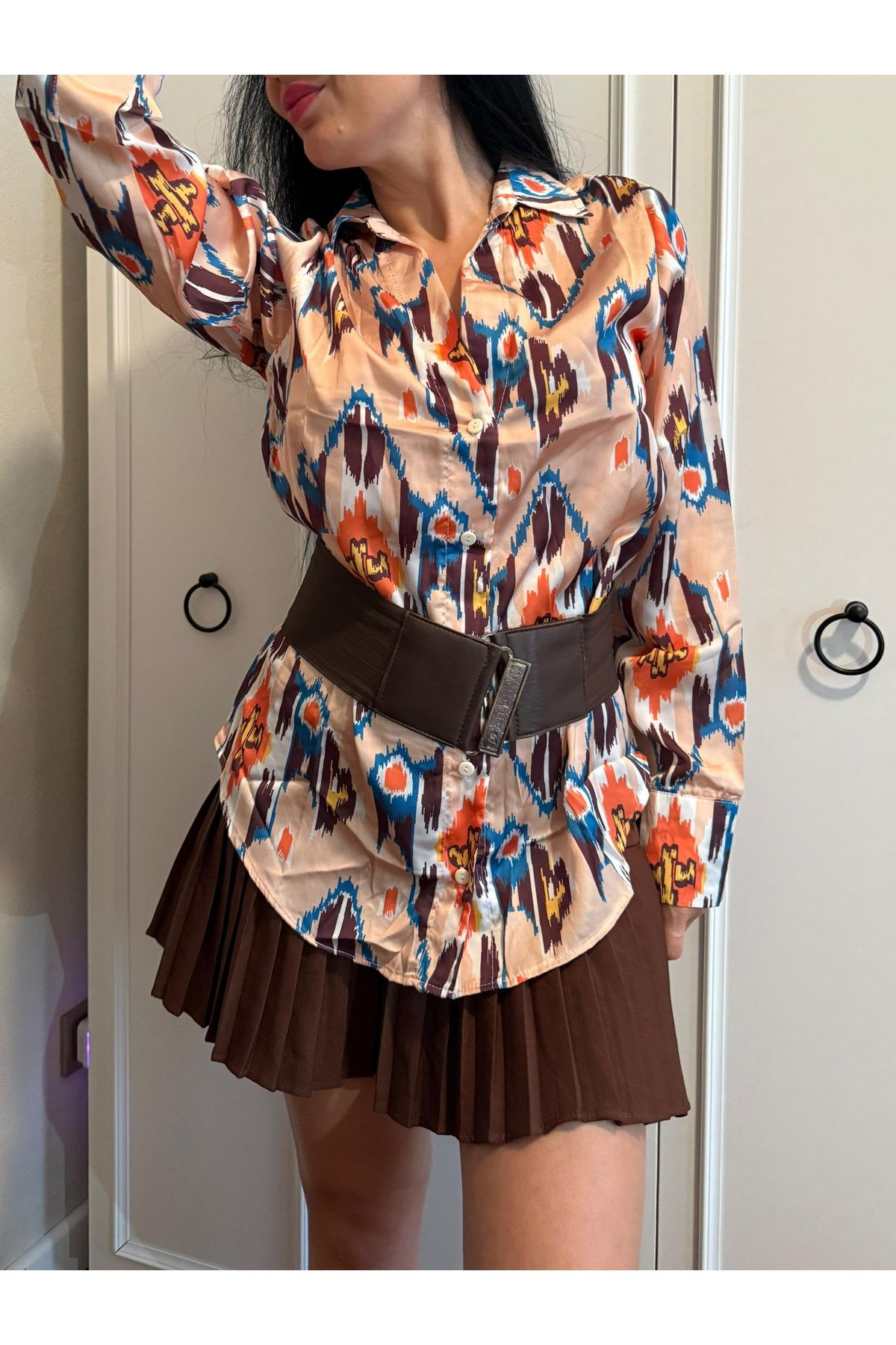 Lovely butik KADIN SATEN ÇİÇEK DESENLİ GÖMLEK