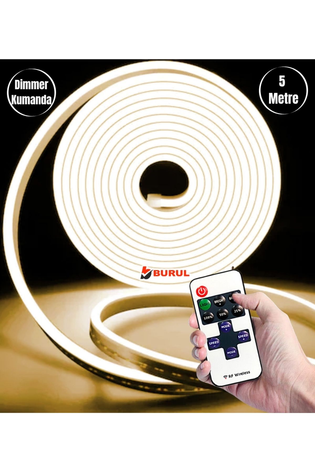 burul SB-6537 5 Metre Gün Işığı Esnek Neon Led Şerit Dimmer Kumandalı Dekoratif Aydınlatma Seti