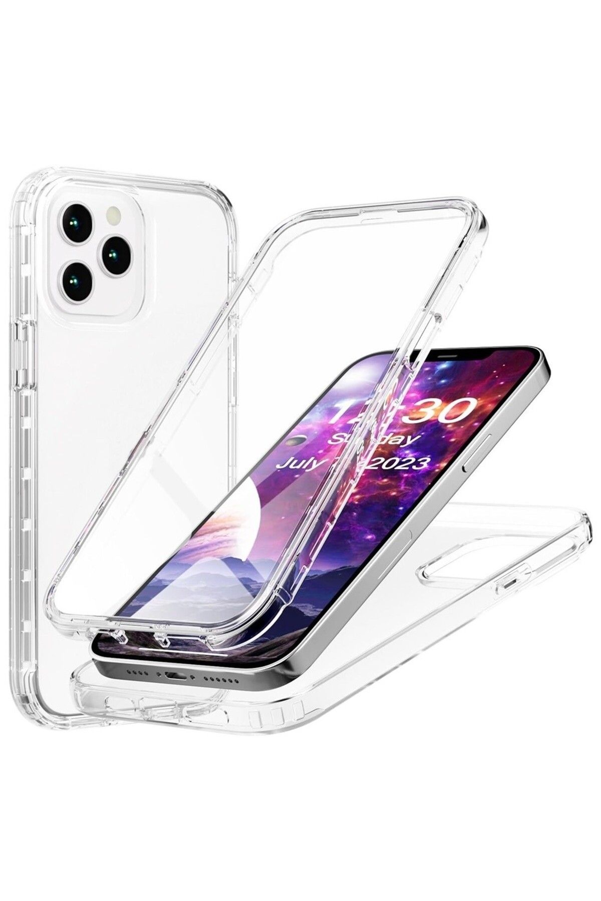 KılıfShop iPhone 12 Pro uyumlu Kılıf Ön Arka 360 Koruma Arka Sert Mika Ön Silikon Şeffaf