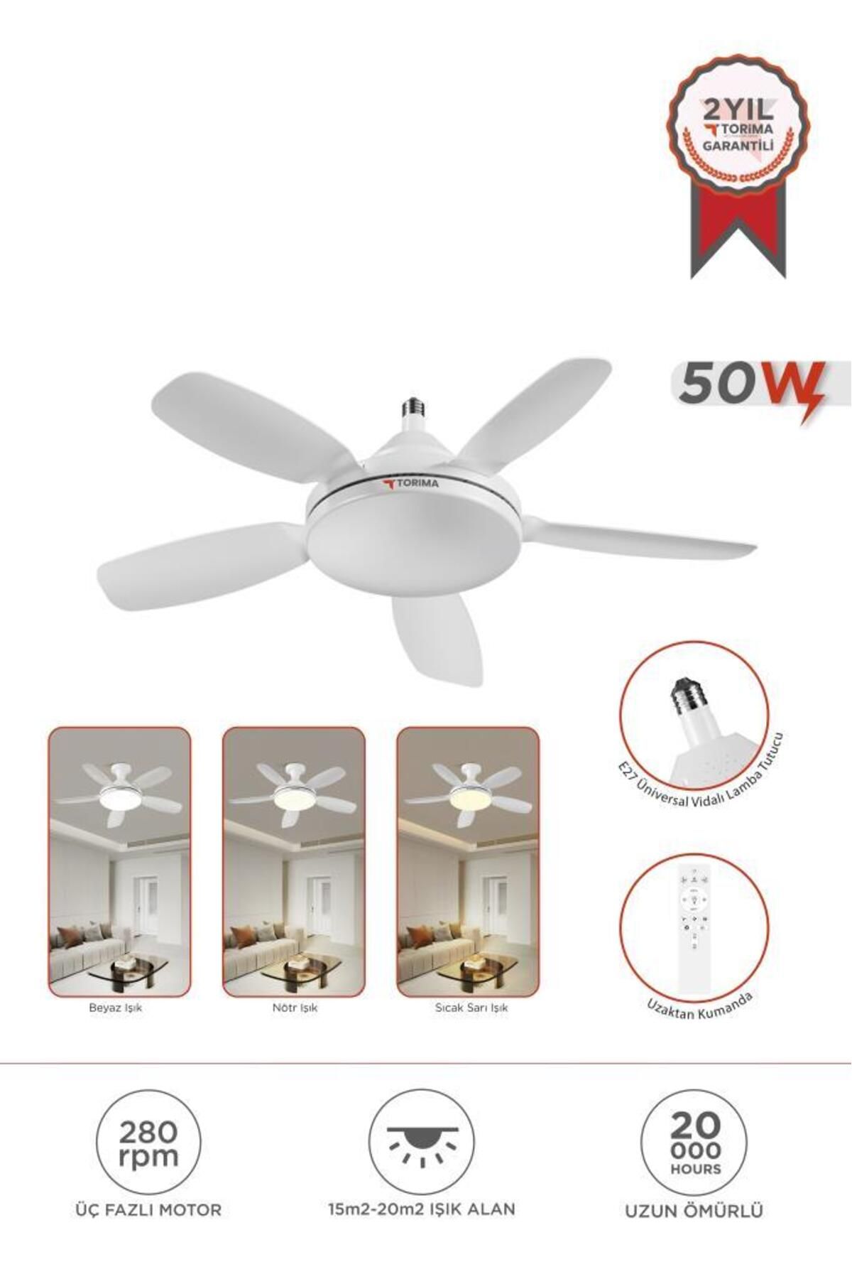 Torima F-29 Işıklı Tavan Fanı Aydınlatmalı 3 Renk - 5 Kollu 50W Işıklı Uzaktan Kumandalı Vantilatör