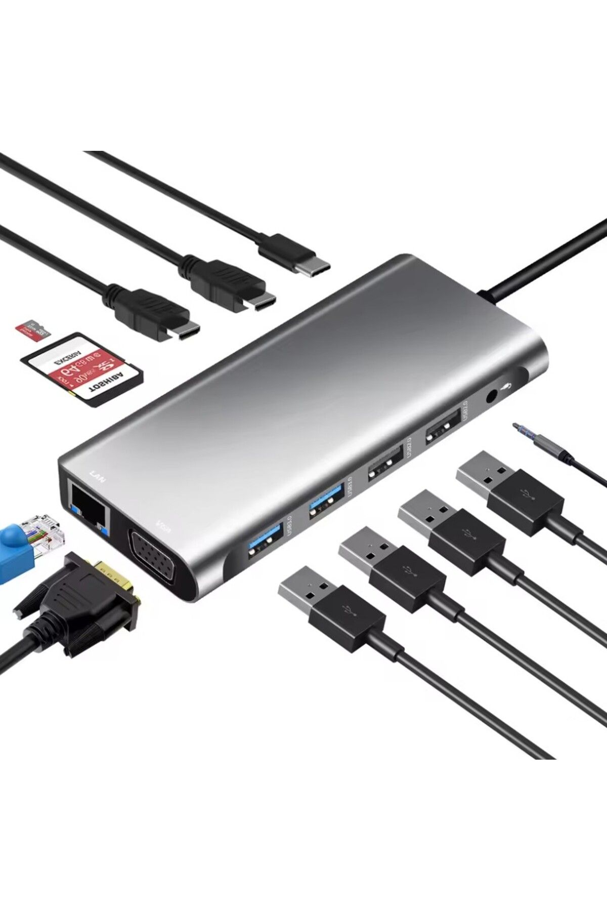 Hubify 12in1 Usb-C Hub : 2x 4K HDMI + 1x Vga + Rj 45 Ethernet + 87W Pd + 1x Usb-C + 4x USB 3.0 + Sd/tf