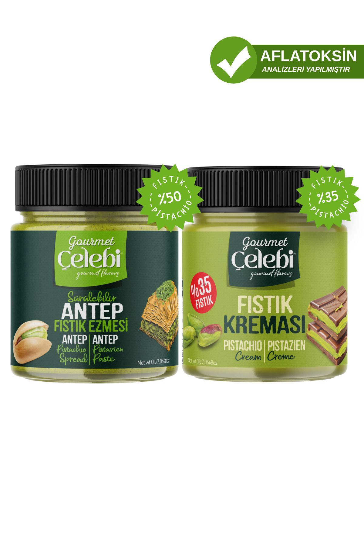 gourmet çelebi Antep Fıstık Ezmesi & Antep Fıstık Kreması – İkili Avantaj Paketi (200 GR x 2)