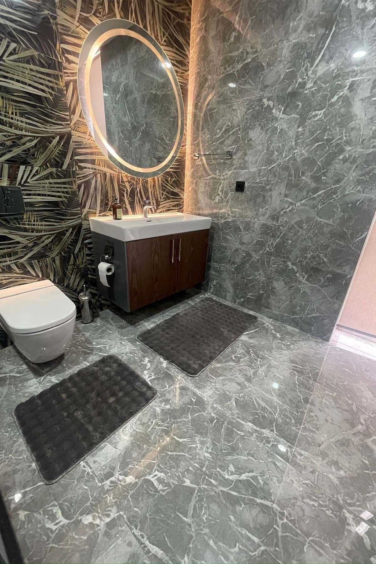 tropikal home-Μοντέρνο Bubble Washable Αντιολισθητικό Μοκέτα Μπάνιου Σετ Τουαλέτας 2 τεμαχίων 60x100 και 50x60 3