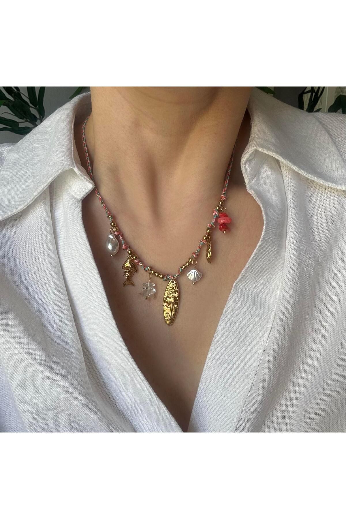 Venus Design Çelik Renkli İp Charm Kolye