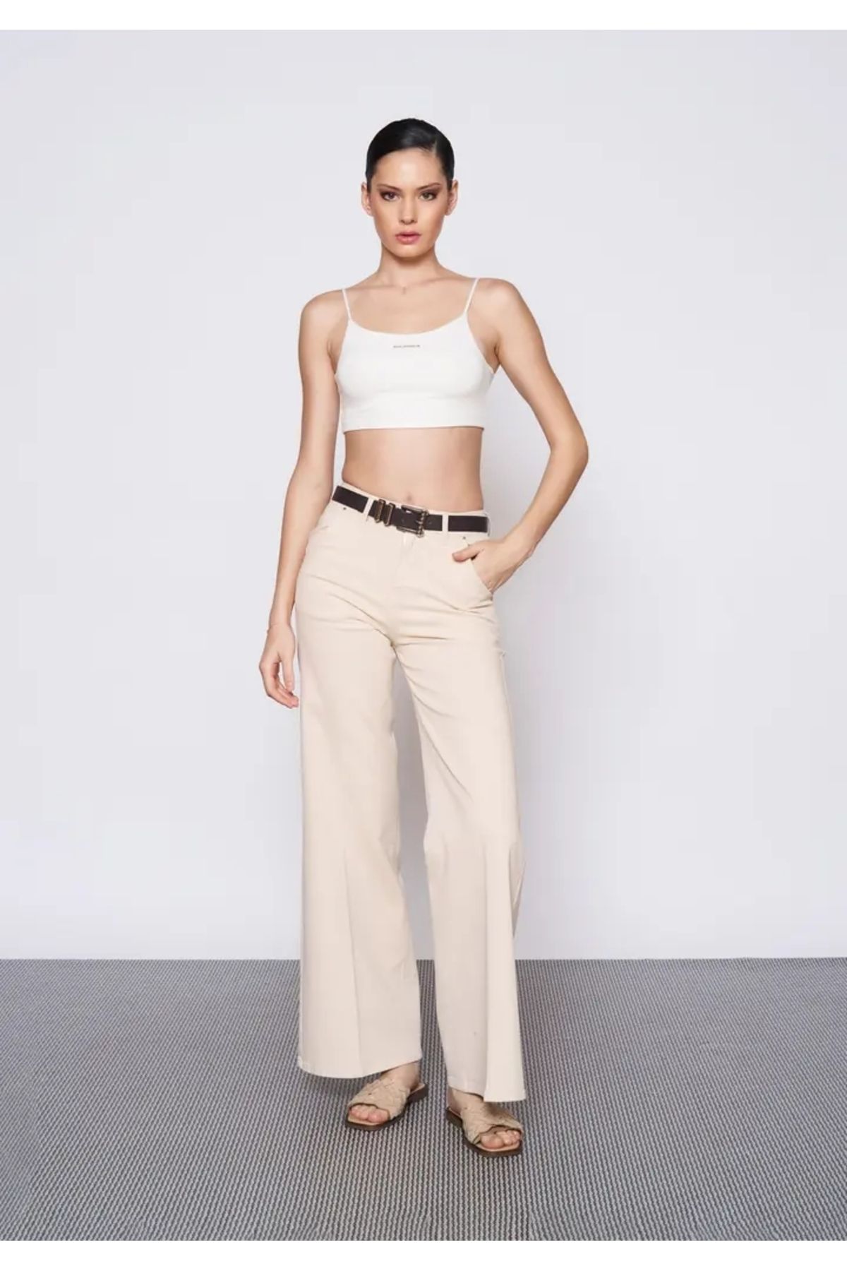 EUROFASHION Bej Lisa Denim Pantolon