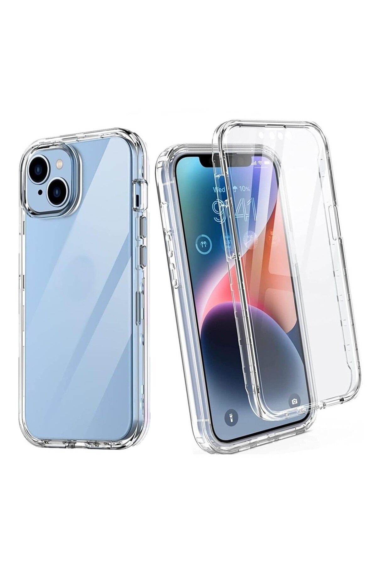 KılıfShop iPhone 13 uyumlu Kılıf Ön Arka 360 Koruma Arka Sert Mika Ön Silikon Şeffaf