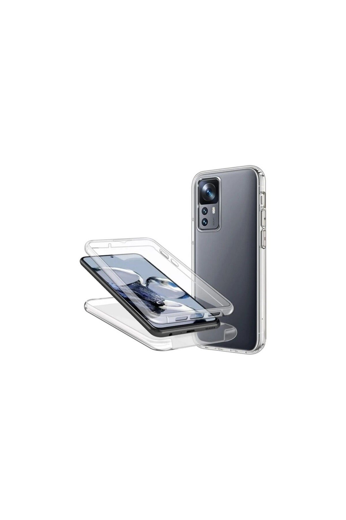 KılıfShop Xiaomi 12T Pro uyumlu Kılıf Ön Arka 360 Koruma Arka Sert Mika Ön Silikon Şeffaf