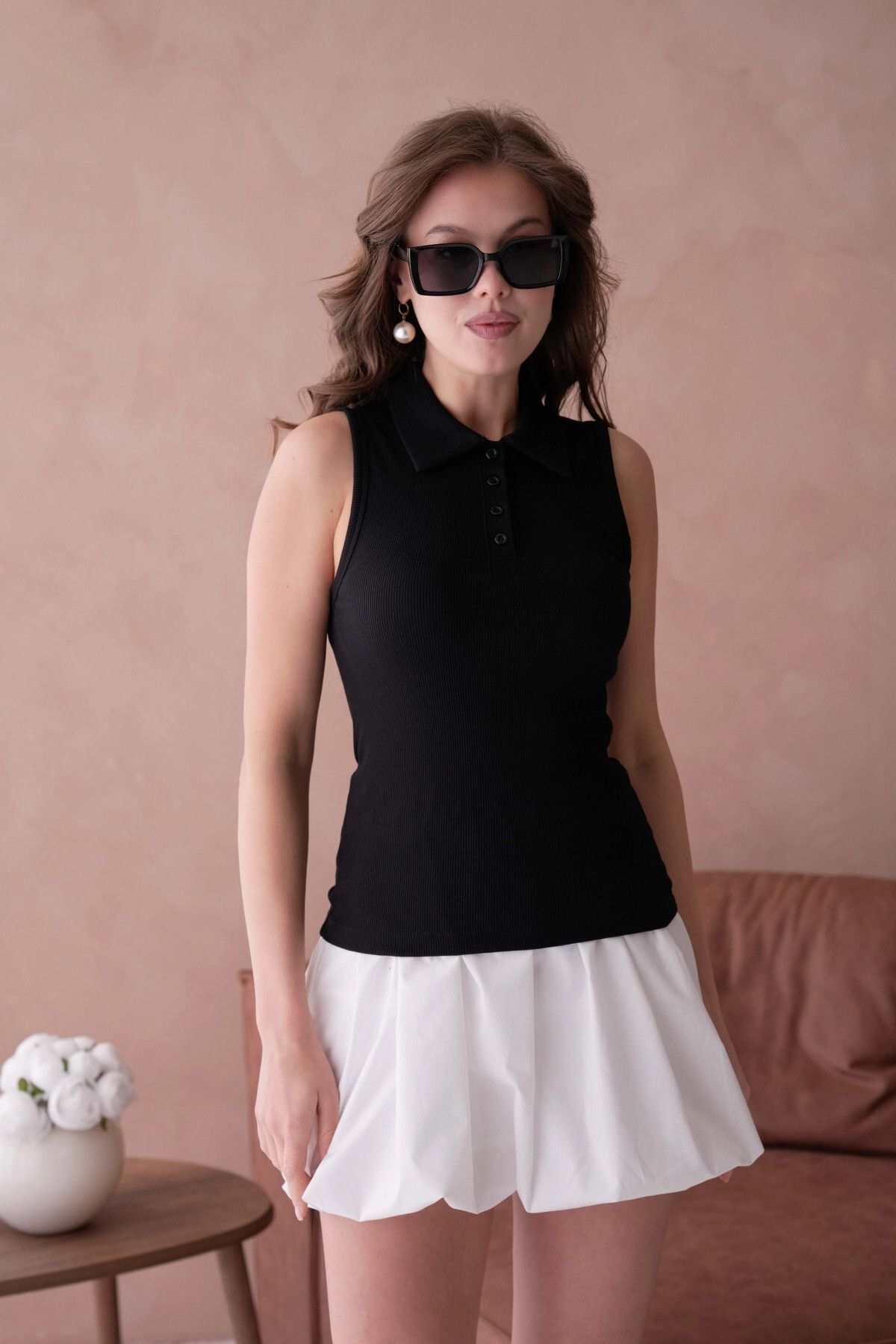 Park Karon Kadın Polo Yaka Patlı Kolsuz Kaşkorse Polo Basic T-Shirt