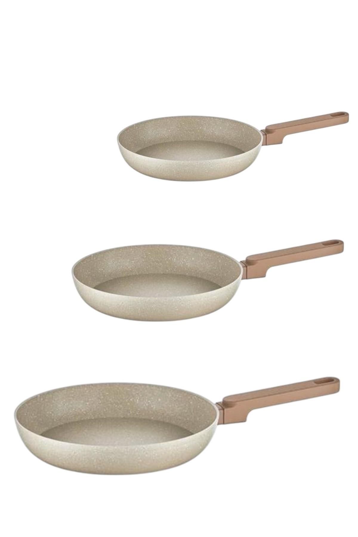 ALBETTO İmza Karizma 3 lü Tava Seti Ezme Tava Set Silikon Sap 24/26/28cm Vizon