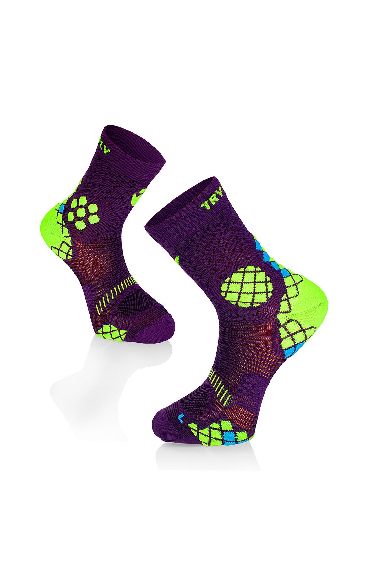 Try to Fly-Compression socks for sports COMPRESSION SOCKS Purple Yellow 1