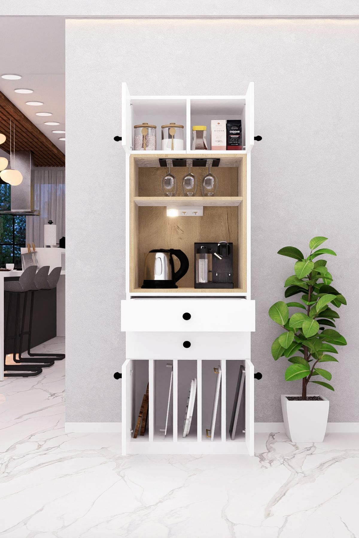 DEMİRBAL MOBİLYA MDF KAHVE KÖŞESİ DOLABI KADEHLİK