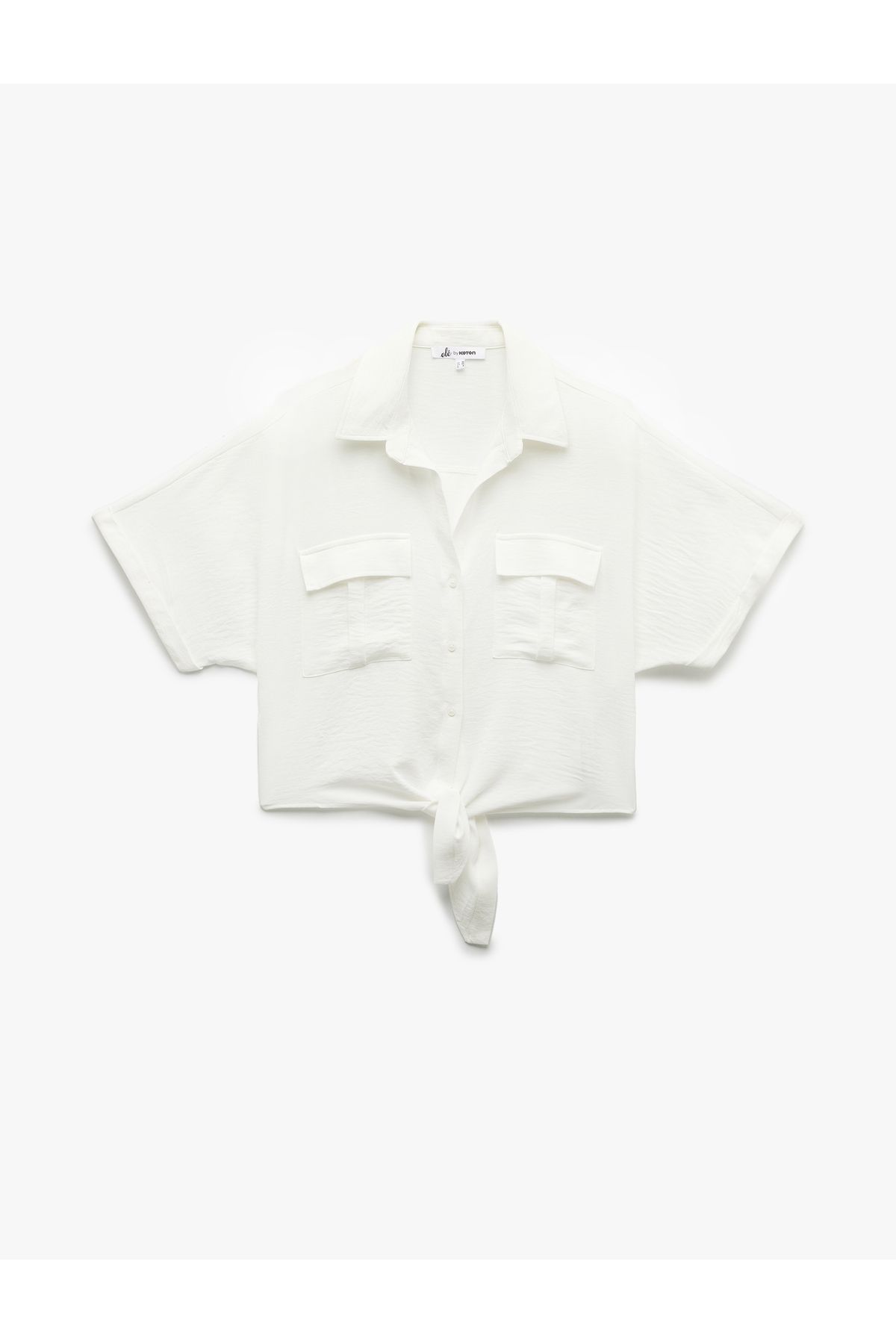 Koton Kısa Kollu Klasik Yaka Bağlama Detaylı Cepli Crop Oversize Bluz