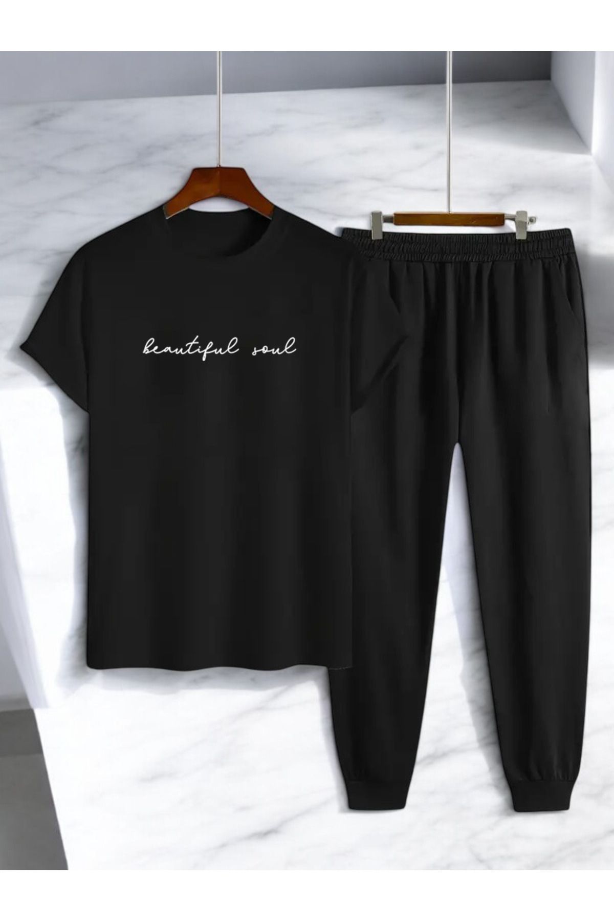 uyguntarz Unisex Beatiful Soul Tasarım Basklı Tshirt Eşofman Takımı