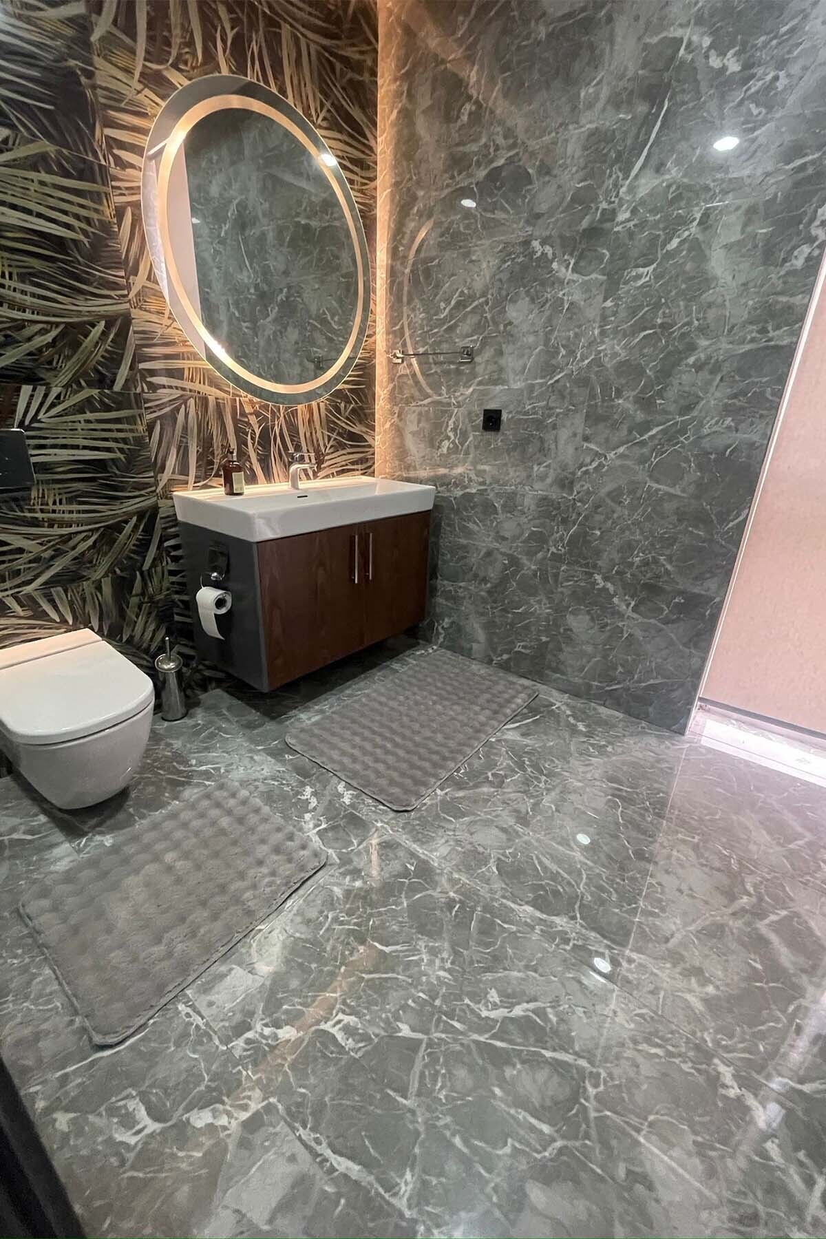 tropikal home-Μοντέρνο Bubble Washable Αντιολισθητικό Μοκέτα Μπάνιου Σετ Τουαλέτας 2 τεμαχίων 60x100 και 50x60 2