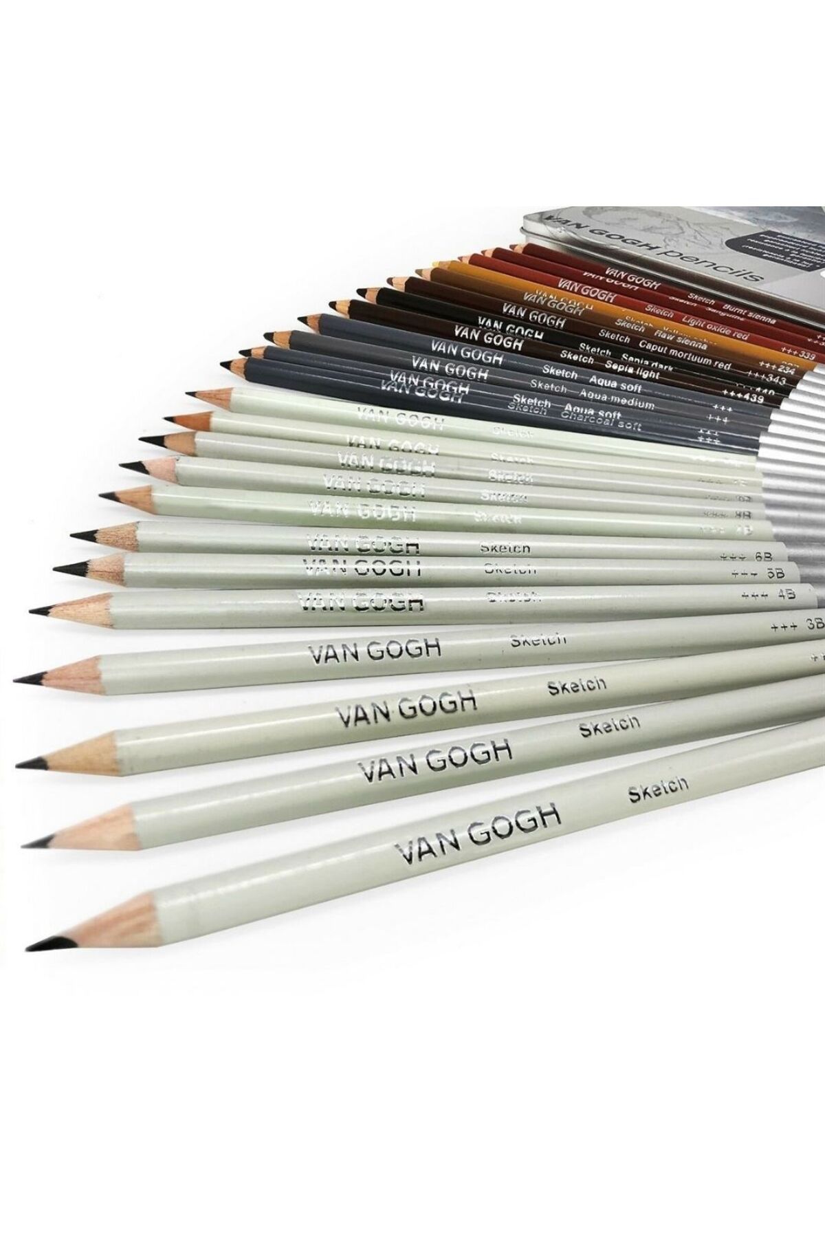 Van Gogh ÇİZİM KALEMİ 24 LÜ Butik Set METAL KUTULU SİYAH VE SEPİA TONLARI