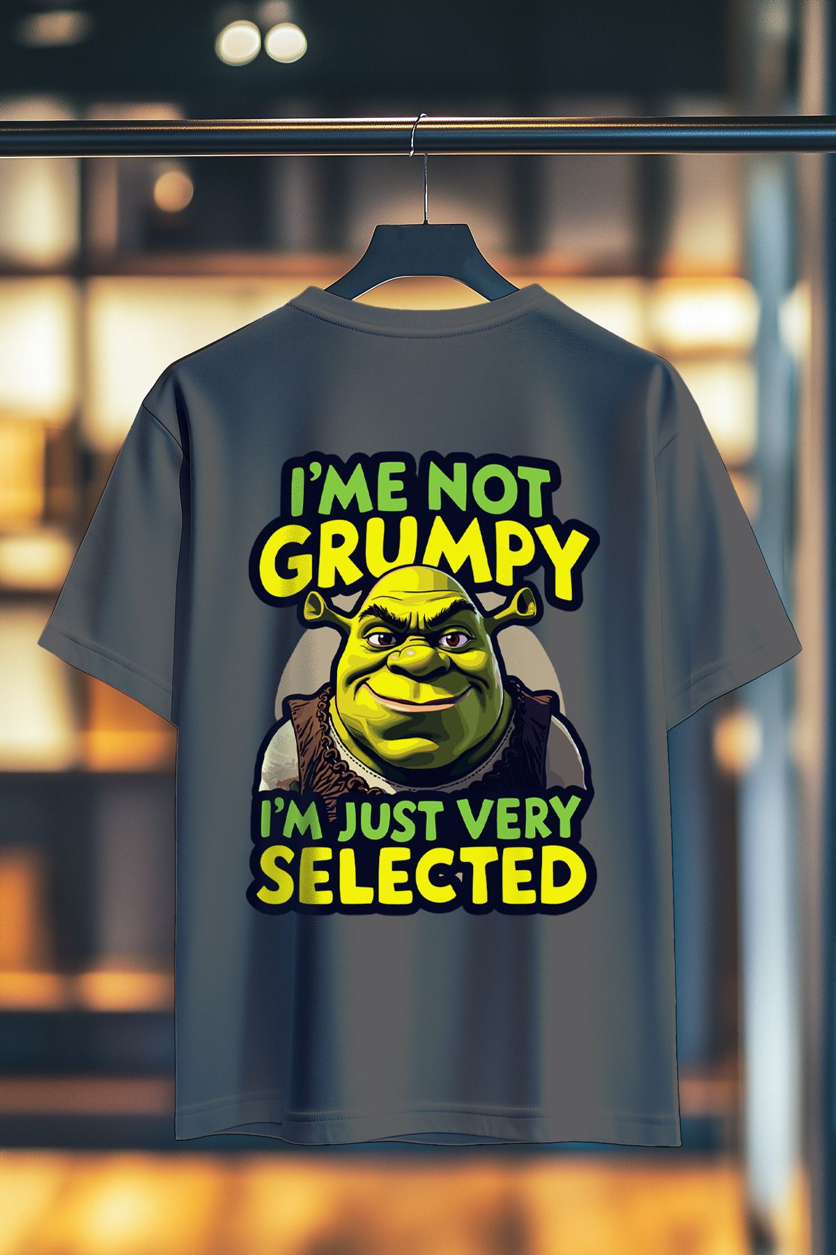 BookOrBook Shrek Im not Grumpy %100 Pamuk Premium Kalite Sırt Baskılı T-Shirt