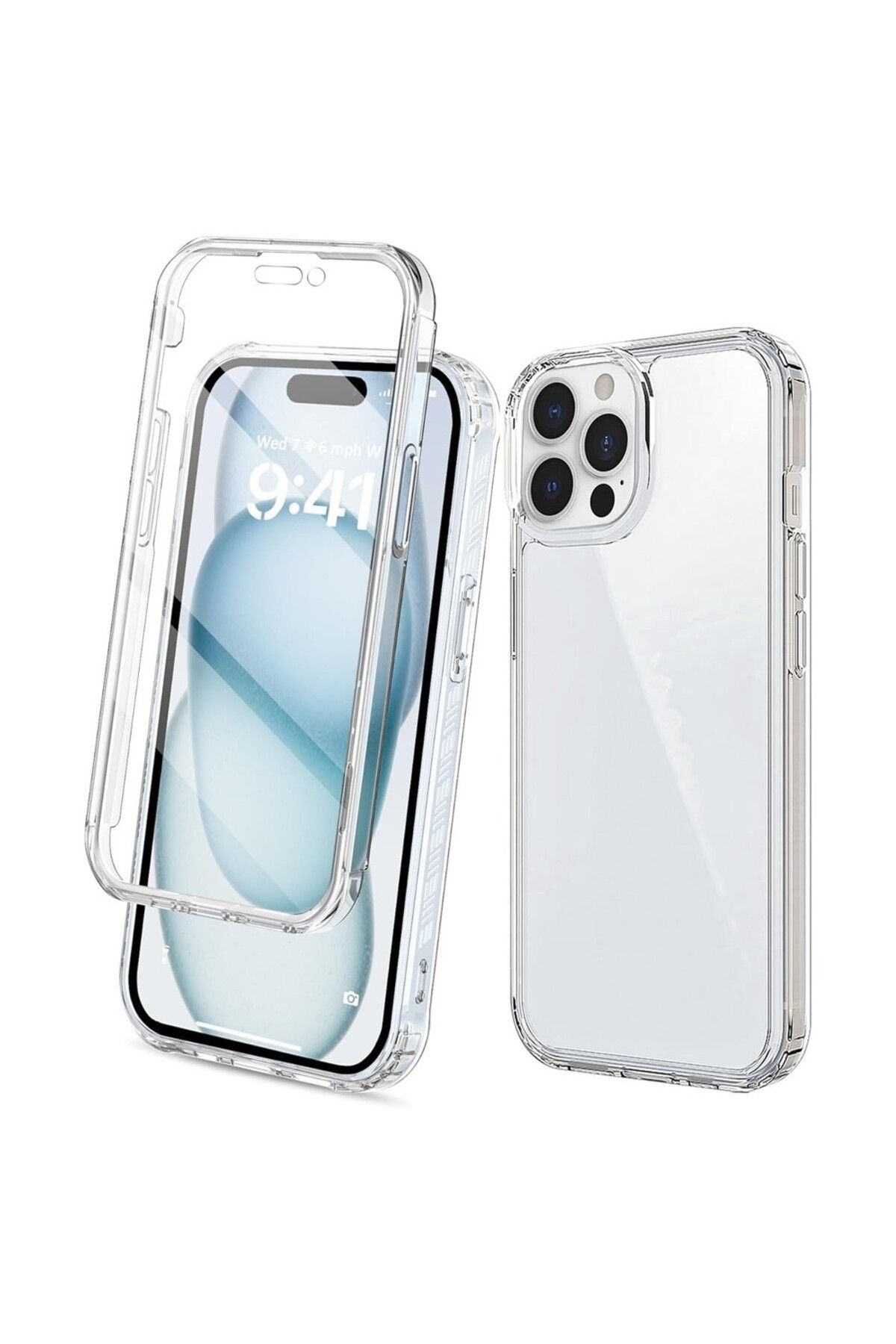 Apsuwa iPhone 15 Pro uyumlu Kılıf Ön Arka 360 Koruma Arka Sert Mika Ön Silikon Şeffaf