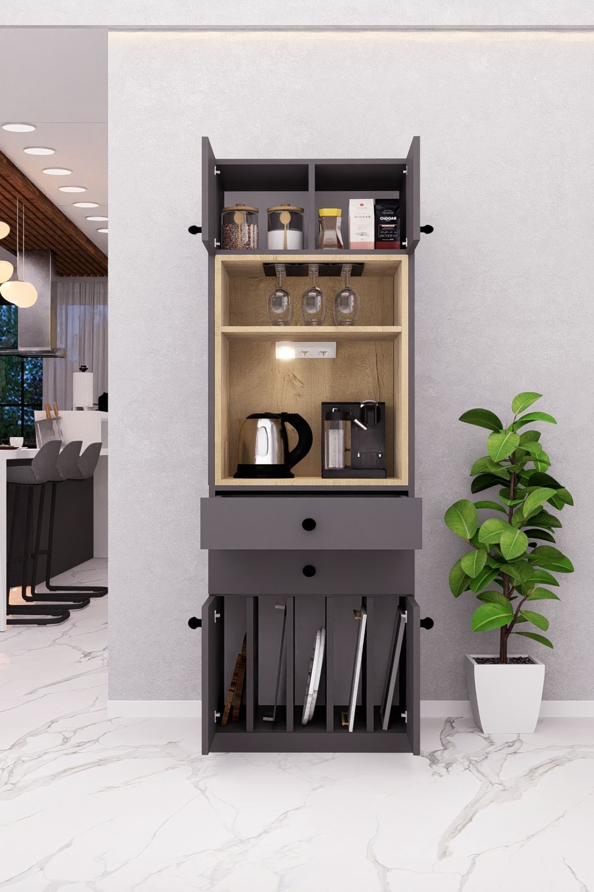 DEMİRBAL MOBİLYA MDF KAHVE KÖŞESİ DOLABI KADEHLİK