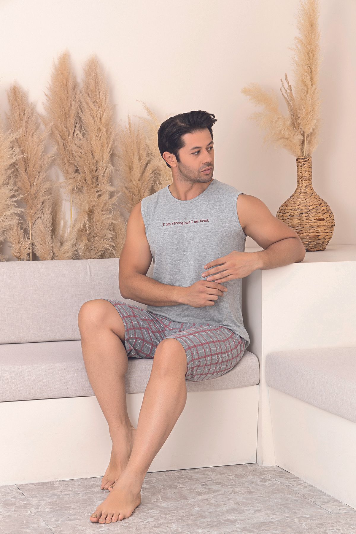 Sude HOMEWEAR ERKEK DESENLİ ATLET ŞORT PİJAMA TAKIMI
