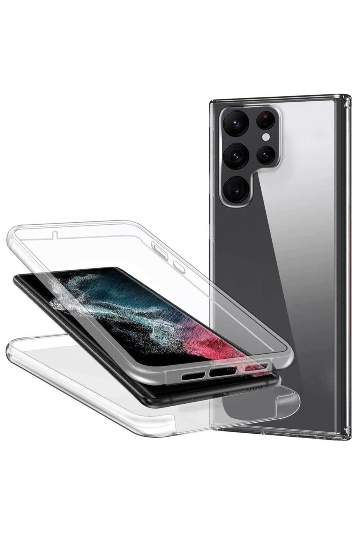 KılıfShop Samsung Galaxy S24 Ultra uyumlu Kılıf Ön Arka 360 Koruma Arka Sert Mika Ön Silikon Şeffaf