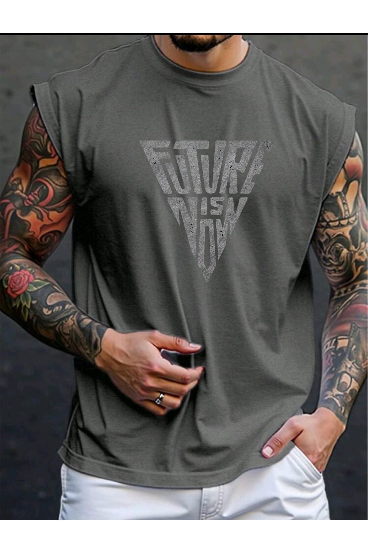 FAVORİST FUTURE Baskılı Kolsuz tshirt Erkek Sıfır Kol Giyim Spor Giyim Oversize T-SHİRT