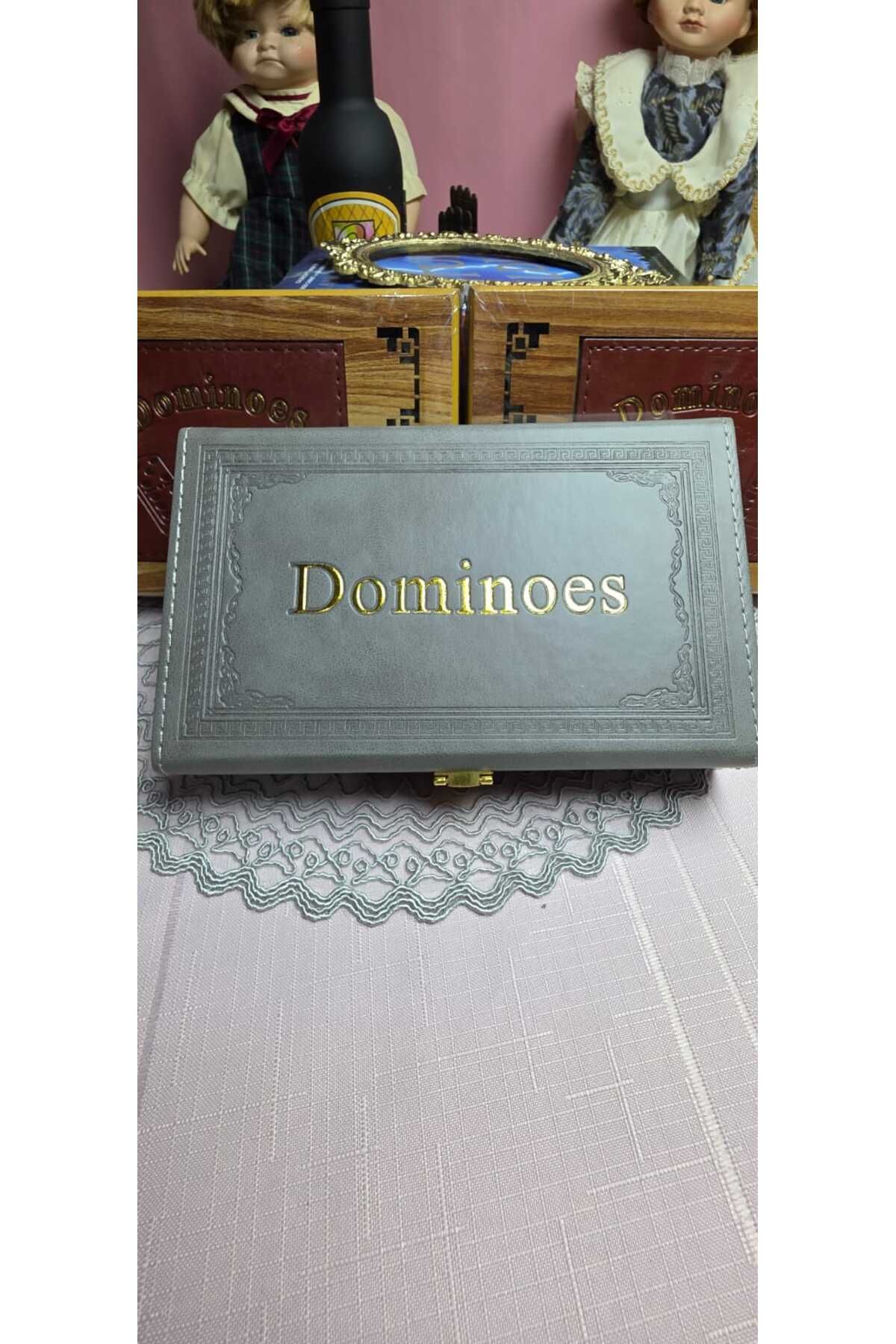 Dominoes Marka Deri Kutulu 28 adet Kemik Taşlı Domıno Seti