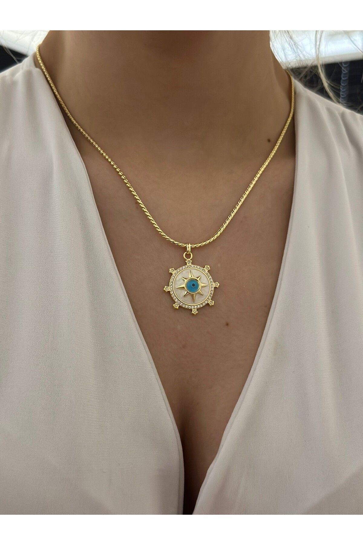 MyladyAccessoriess Nazar Boncuk Detay Gemici Çelik Kolye
