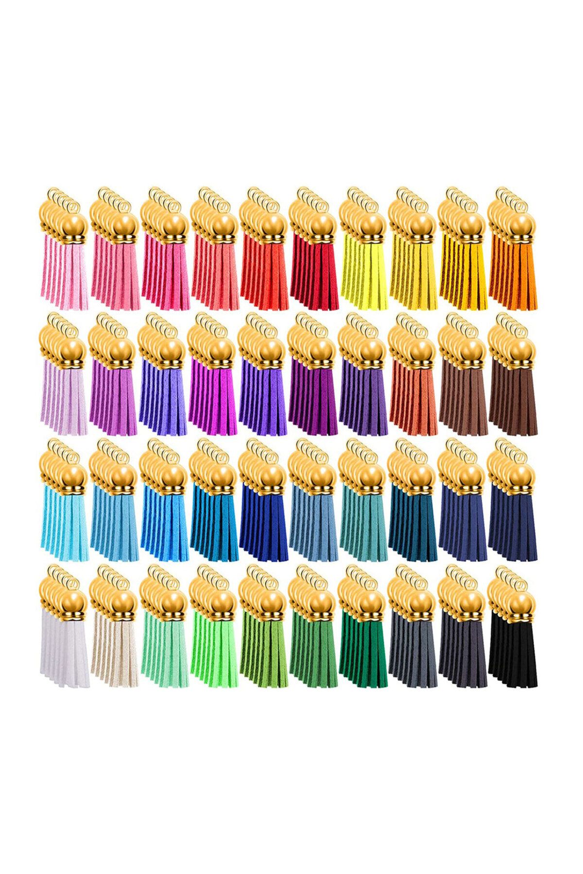 Getshopmini Epoksi Mini Deri Anahtarlık Küpe Püskül Gold - Karışık 100 Adet
