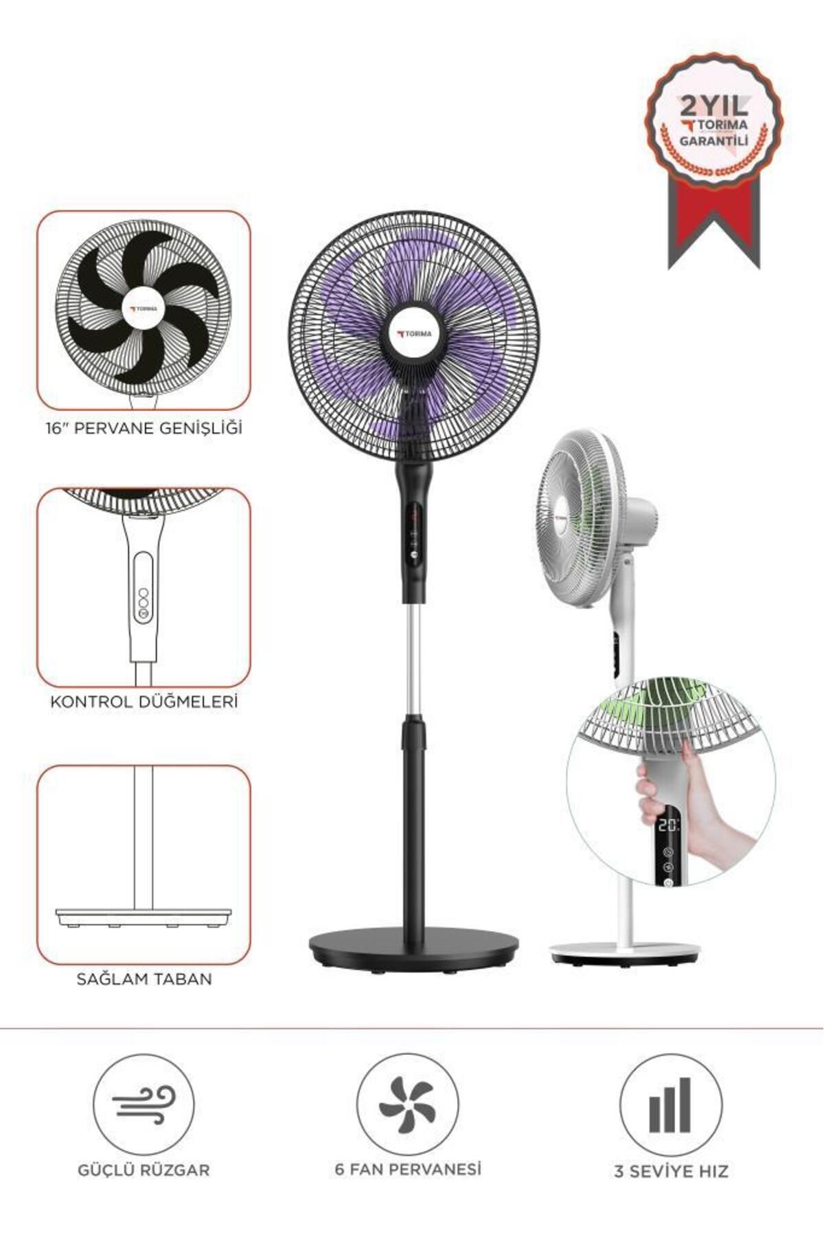 Torima Sf-05 Siyah Ayaklı Portatif – 50w 3 Kademe 6 Pervaneli 16'' Inc Kumandalı Diğital Ekranlı Fan