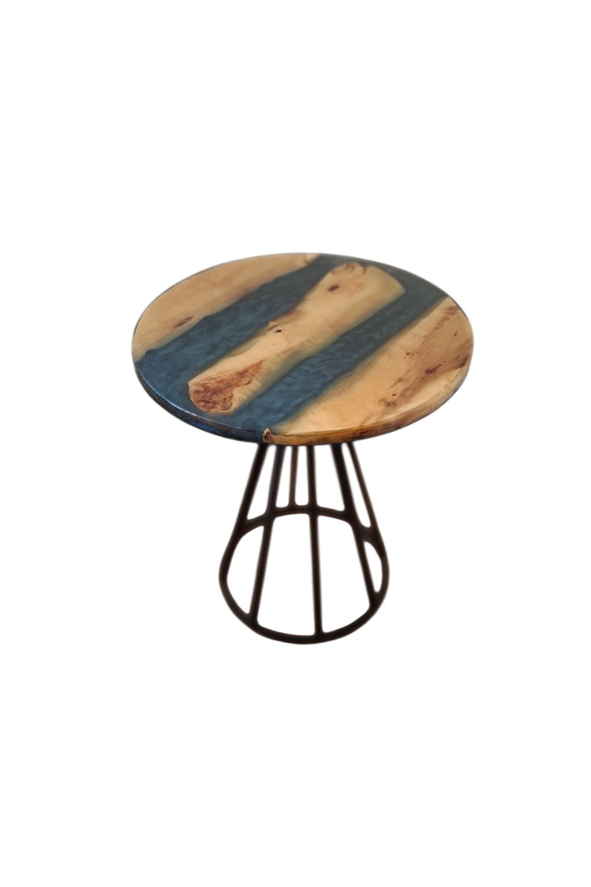 Eduart Design Epoksi Lacivert Ahşap Dokulu Sehpa (METAL AYAKLI)